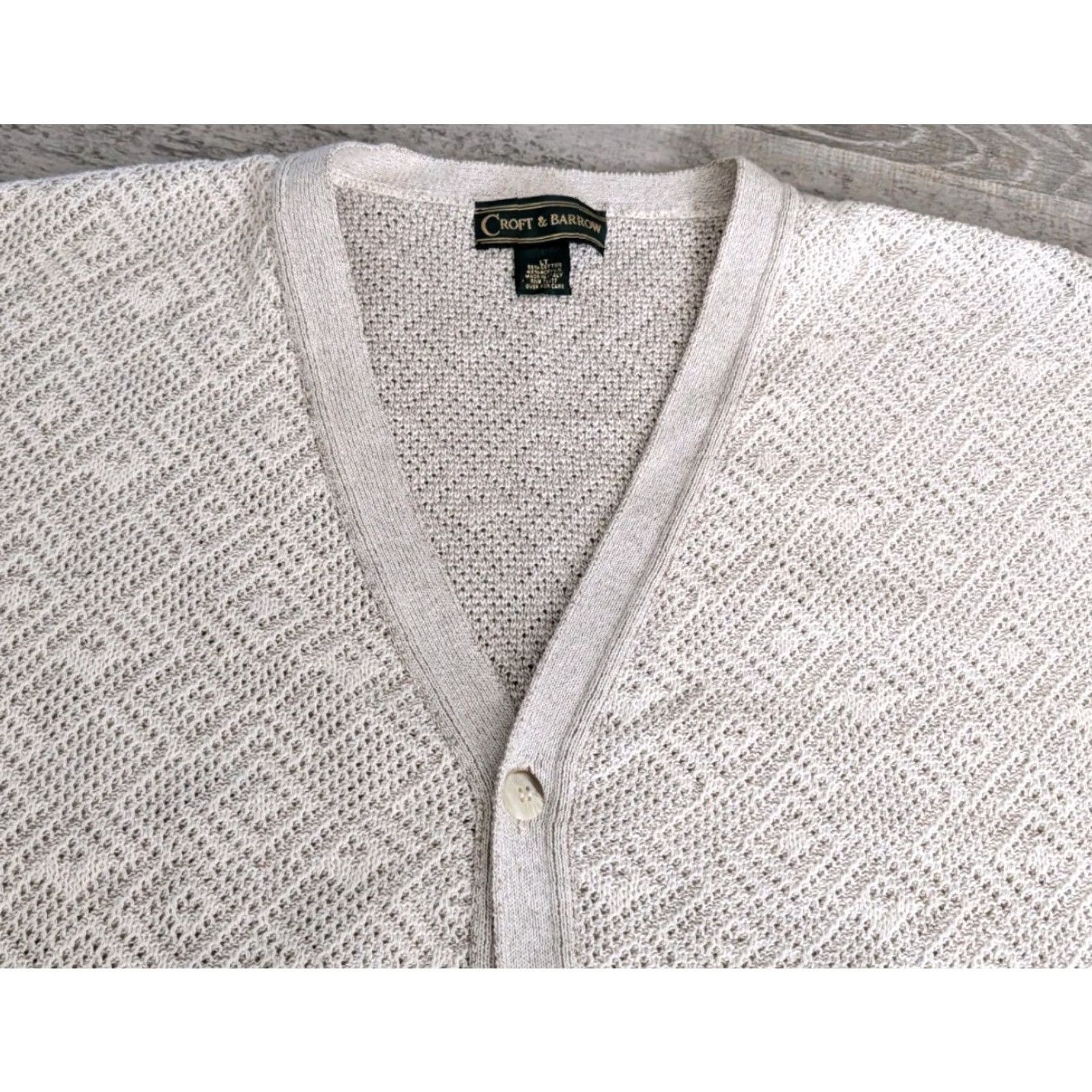 Croft & Barrow VINTAGE Croft Barrow Grandpa Sweater Mens LT Beige Cardigan Cotton Blend Italy Made Size US L / EU 52-54 / 3 - 2 Thumbnail