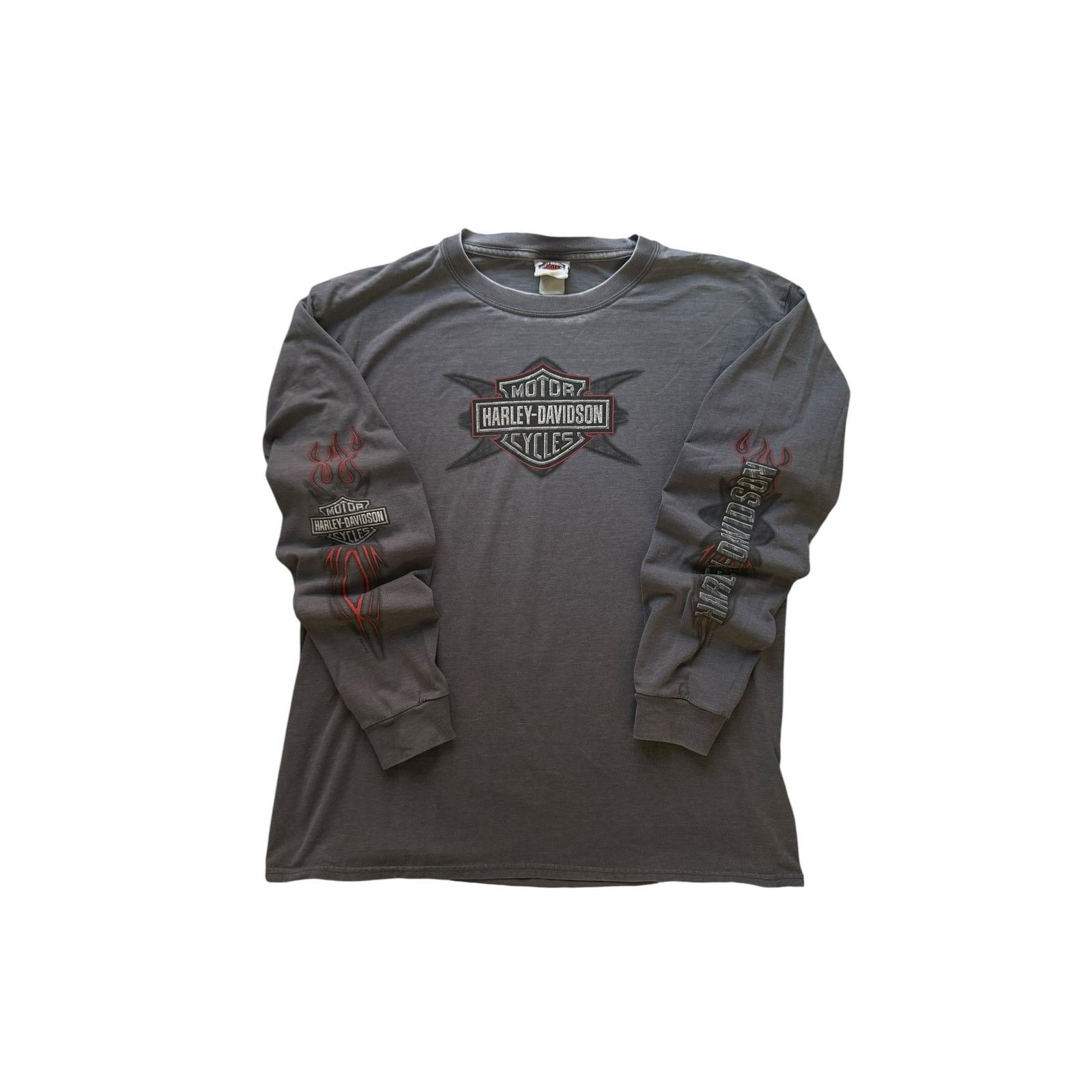 Harley Davidson Vintage Harley Davidson Gray Red Outline Long Sleeve Size US XL / EU 56 / 4 - 1 Thumbnail