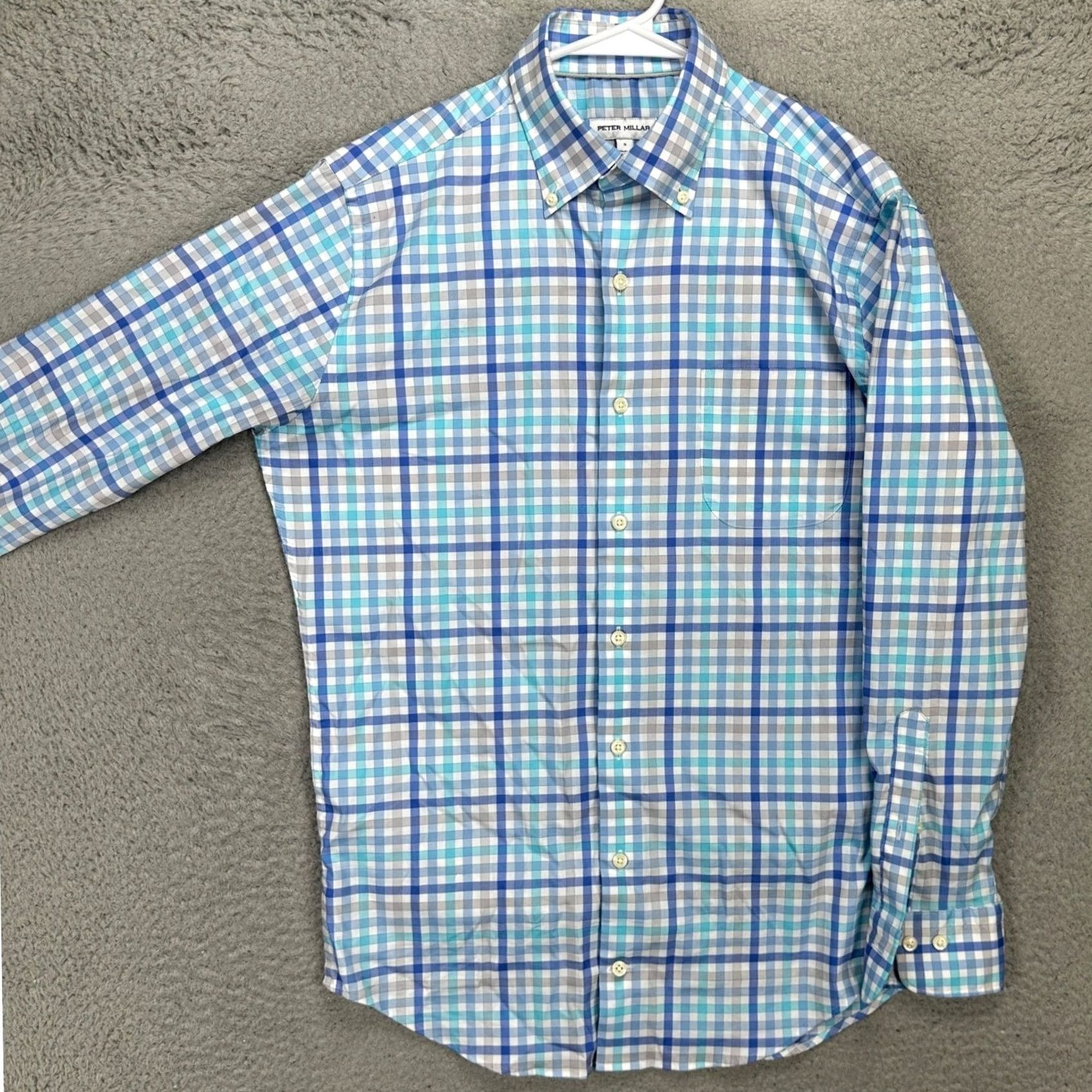 Peter Millar Peter Millar Mens Shirt Small Blue Tan Plaid Stretch Button Down Nylon Blend Size US S / EU 44-46 / 1 - 2 Thumbnail