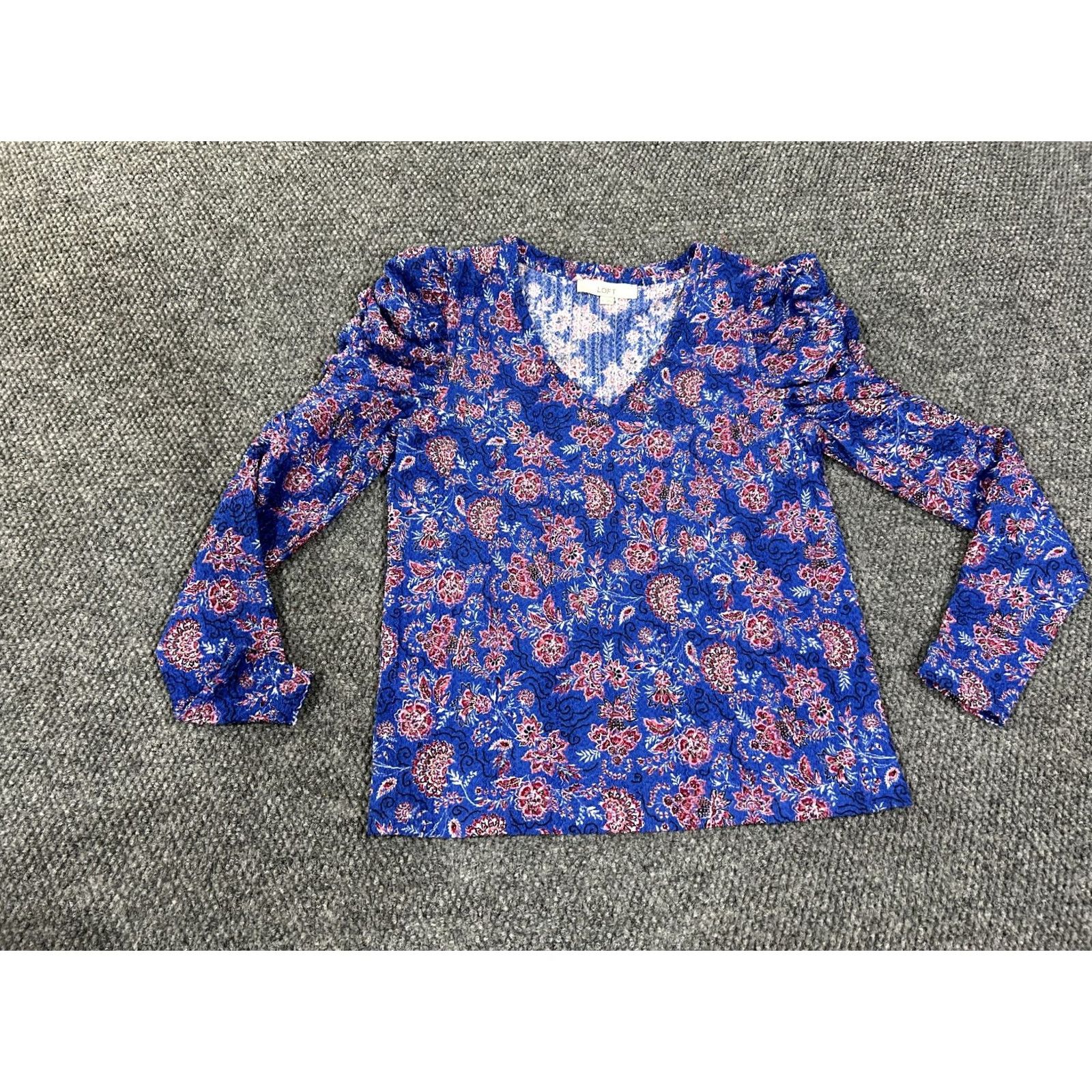 Ann Taylor Ann Taylor Loft Blouse Women's Regular M Blue Floral Long Sleeve Lightweight Polyester Spandex Rayon Button Casual Spring Summer Breathable Size M / US 6-8 / IT 42-44 - 2 Thumbnail