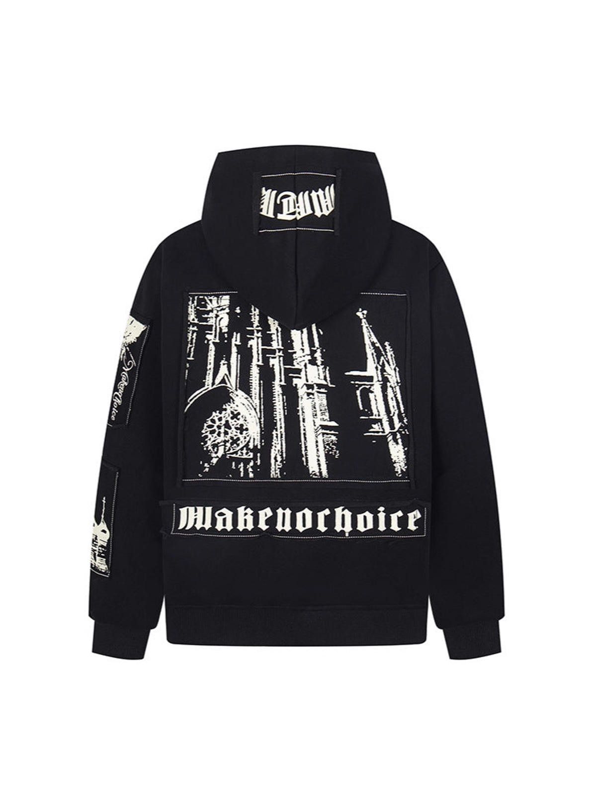 Vintage Black Graphic Zip-Up Hoodie, Streetwear Style Hoodie Size US M / EU 48-50 / 2 - 2 Thumbnail