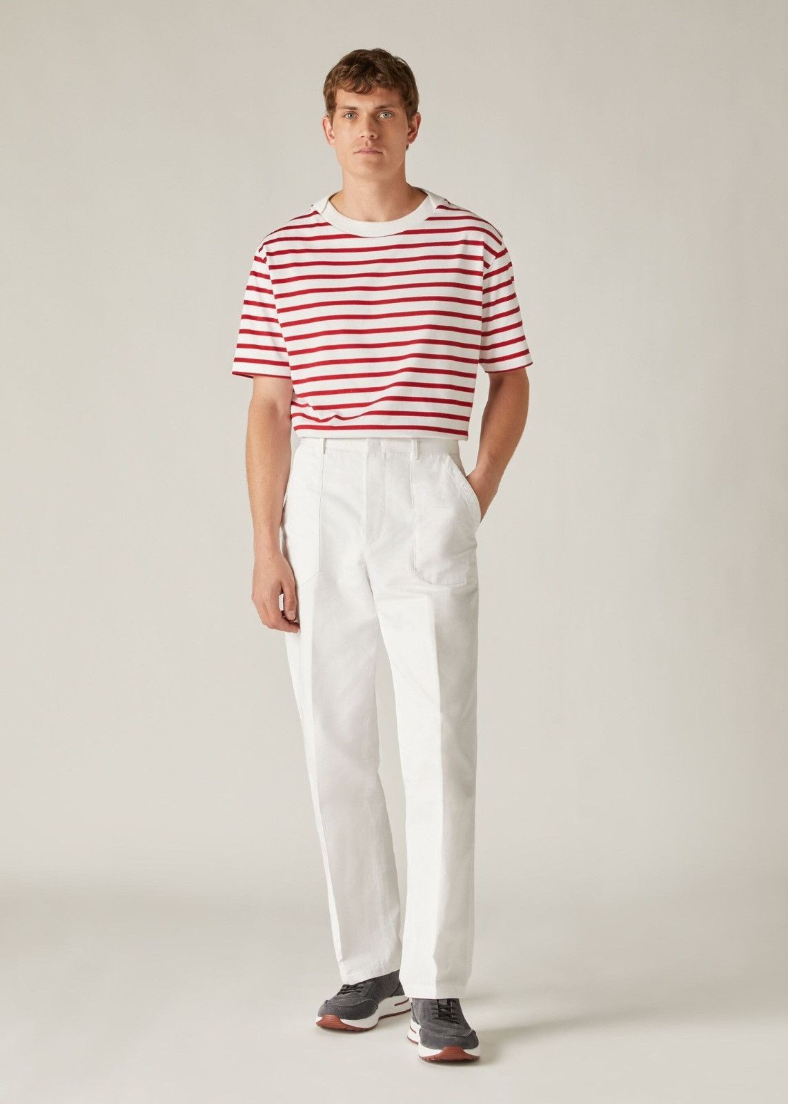 Loro Piana o1srvl11e0924 Rio Short Sleeve T-Shirt in White/Red Size US L / EU 52-54 / 3 - 6 Thumbnail
