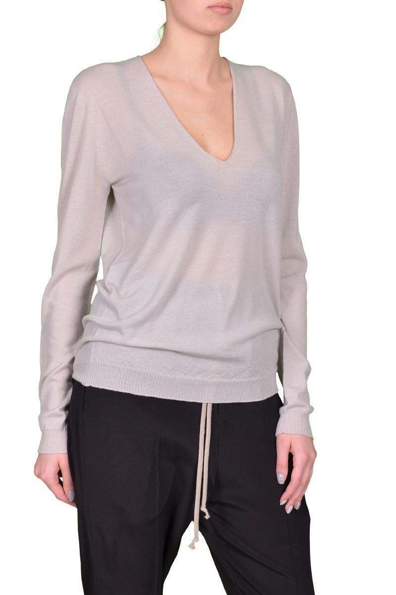 Rick Owens Last Size Rick Owens Grey Merino Wool V-Neck Sweater Size S / US 4 / IT 40 - 5 Thumbnail