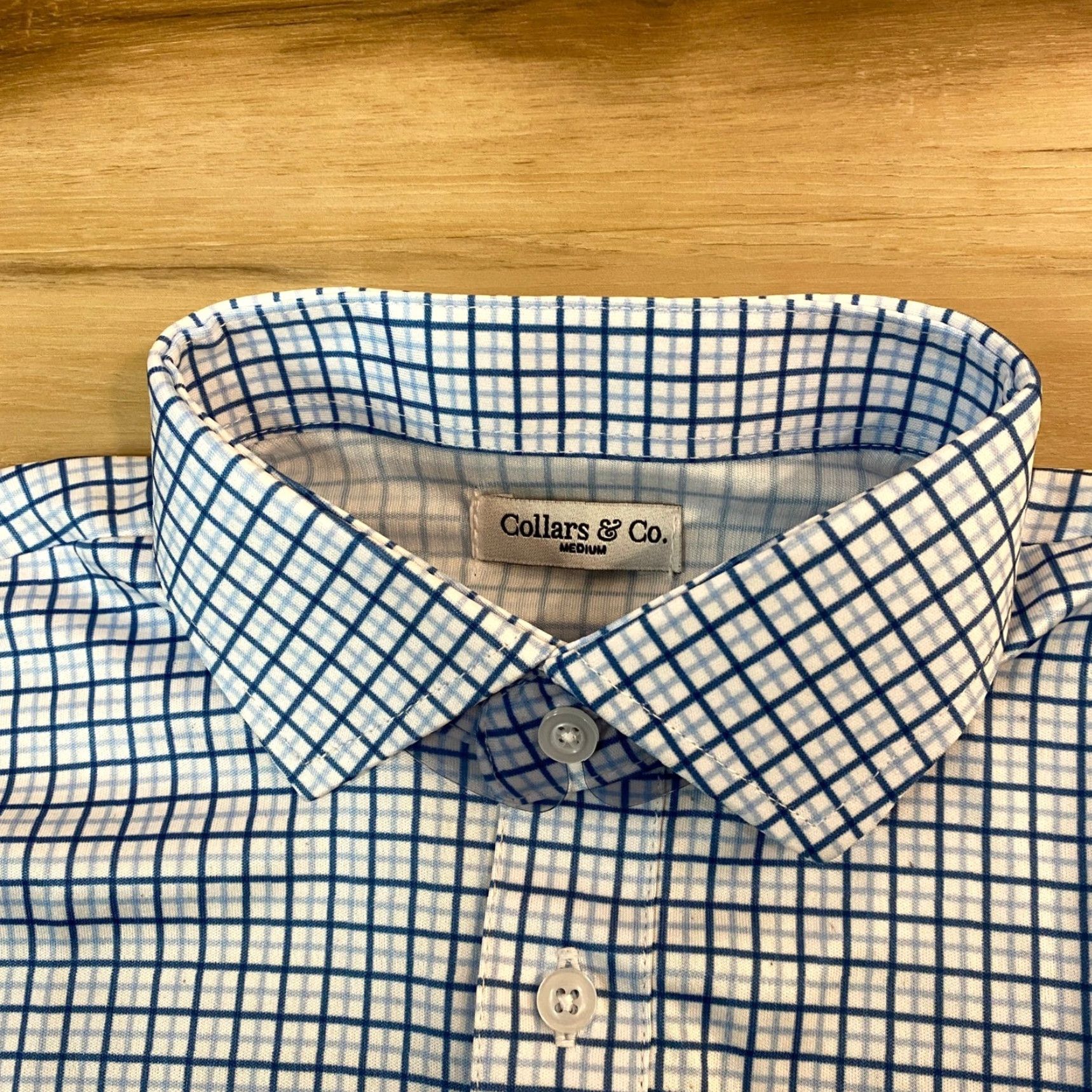 CO Collars & Co Polo Shirt Mens M Short Sleeve Plaid Dress Collar Button Up Golf Casual Size 40R - 2 Thumbnail
