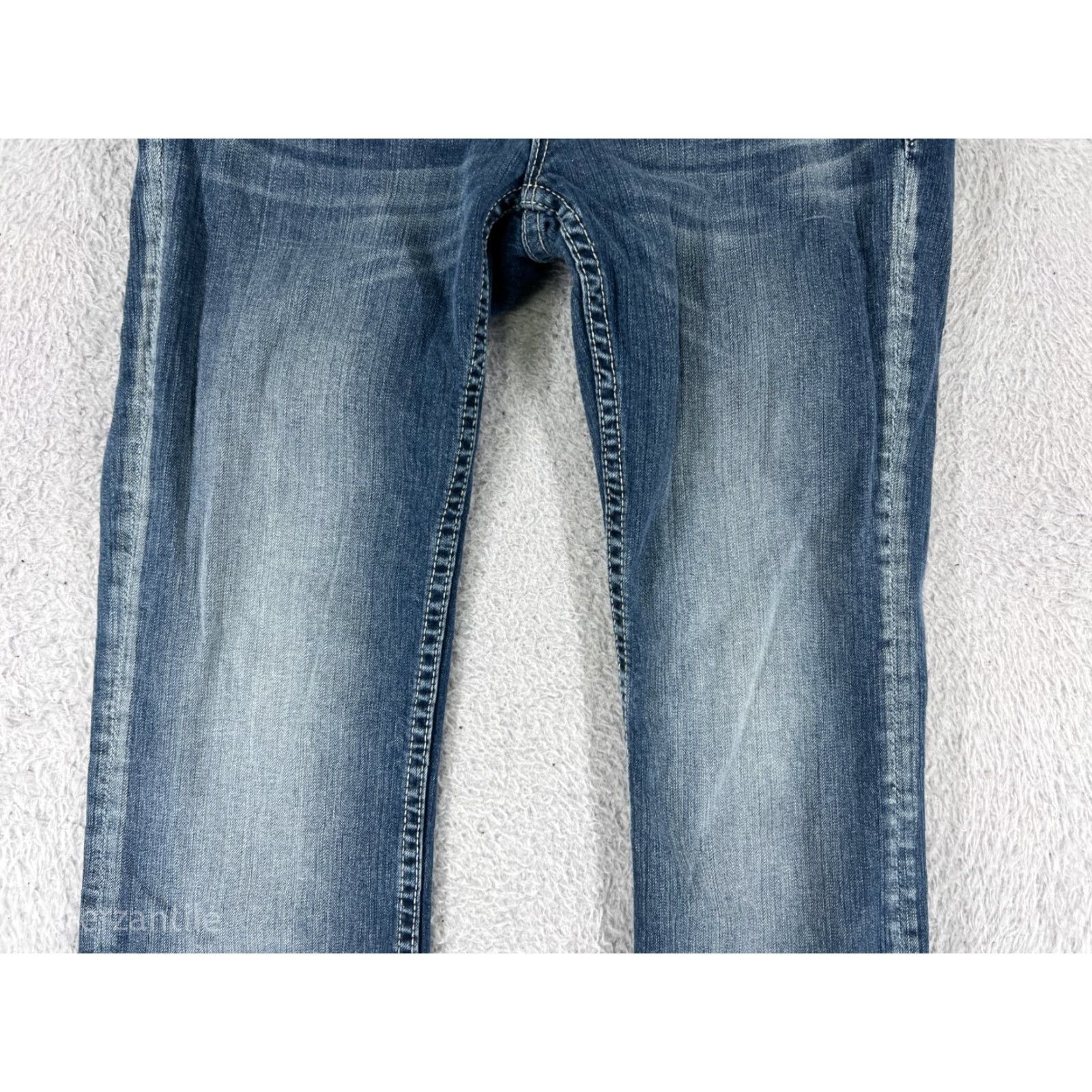 Vintage VIGOSS Denim Jeans Women 27 Blue Distressed Rhinestone Embellished 5-Pocket Straight Boot Cut Pants Size 27" / US 4 / IT 40 - 7 Thumbnail