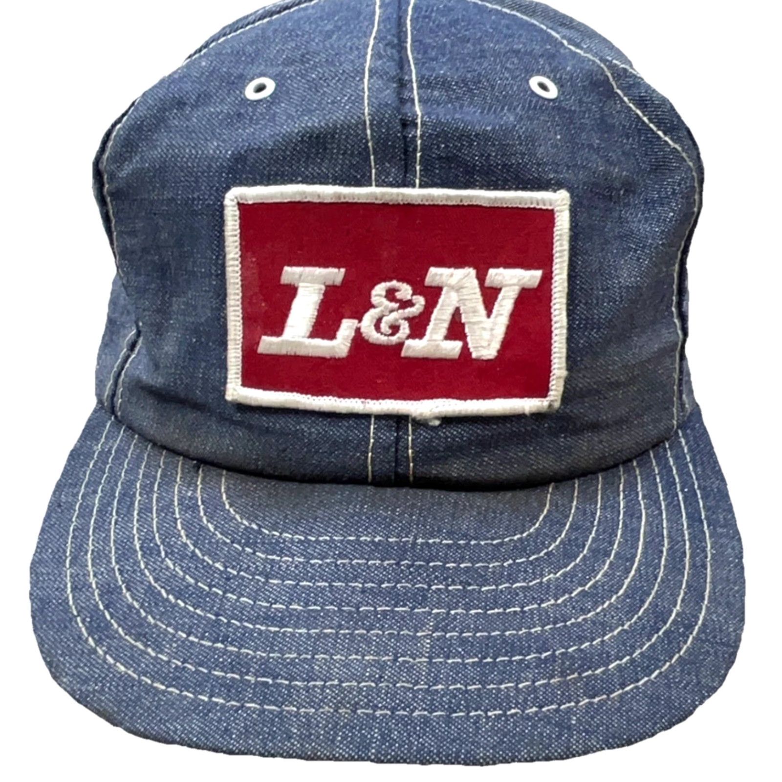 Vintage VINTAGE Louisville MFG Trucker Hat Cap Adjustable Denim Cotton Blue 80s 90s USA Logo Classic Outdoor Men's Size ONE SIZE - 2 Thumbnail