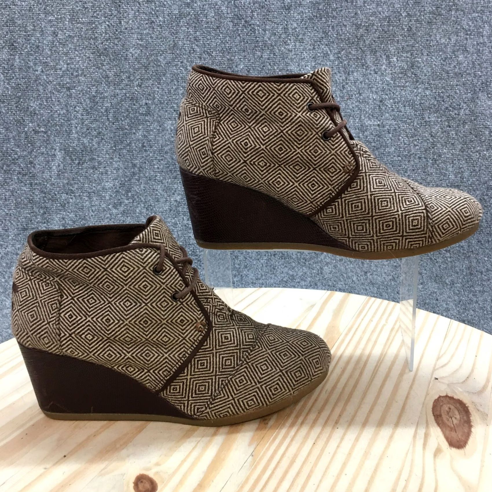 Toms Toms Boots Womens 9 Herringbone Desert Ankle Booties Brown Wedge Lace Up 690515 Size US 9 / IT 39 - 2 Thumbnail