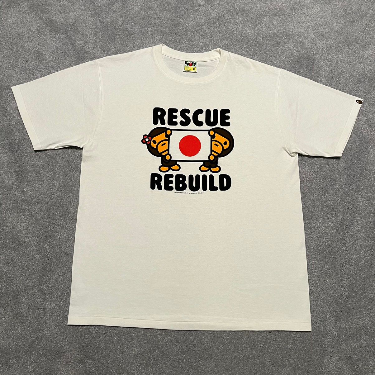 Pre-owned Bape X Nigo A Bathing Ape Bape Japan Rescue Rebuild Flag Flood Tee Shirt In White Red Black
