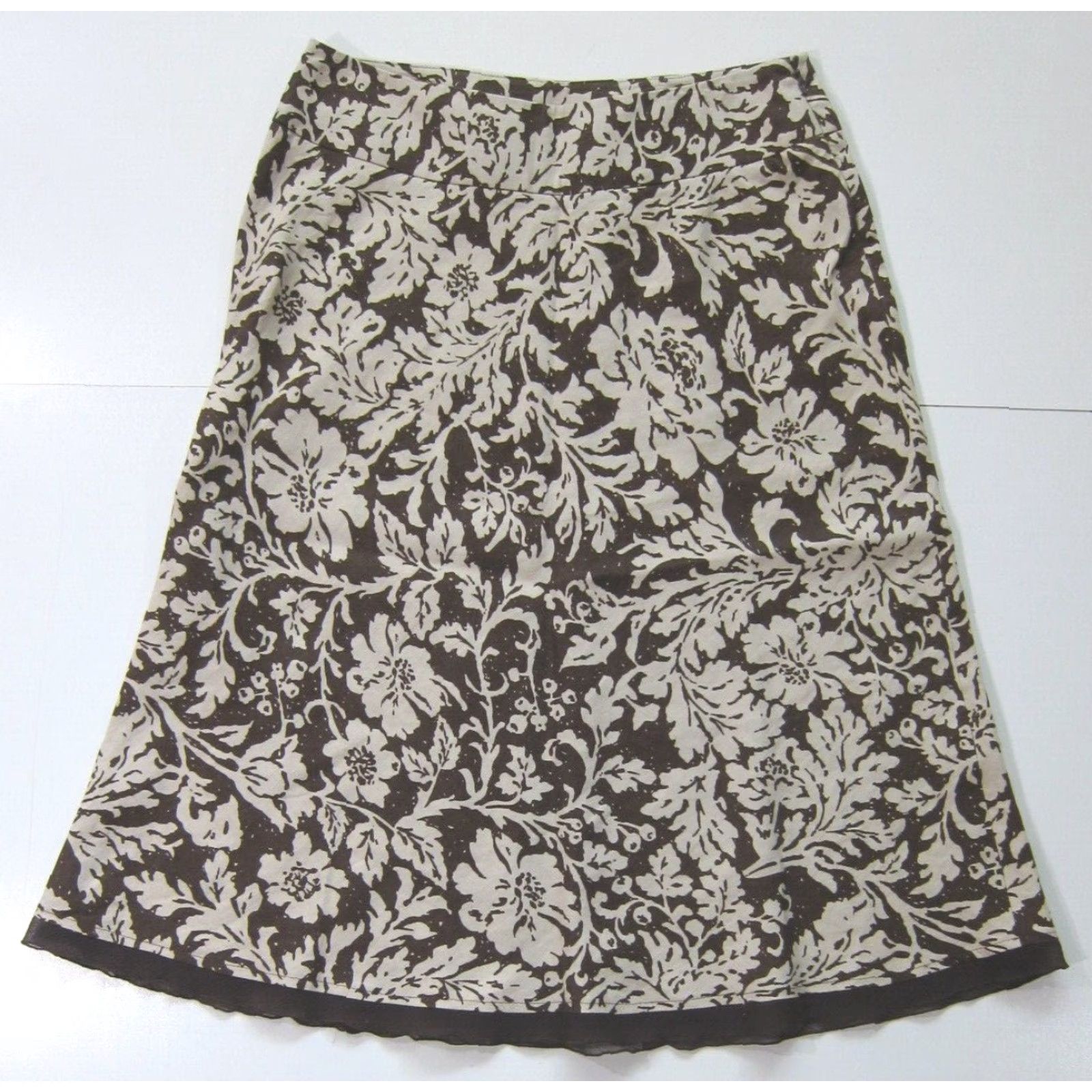 Vintage Style & Co. 100% Linen Brown Floral Modest Casual A-Line Skirt Women 4 Size 27" / US 4 / IT 40 - 2 Thumbnail