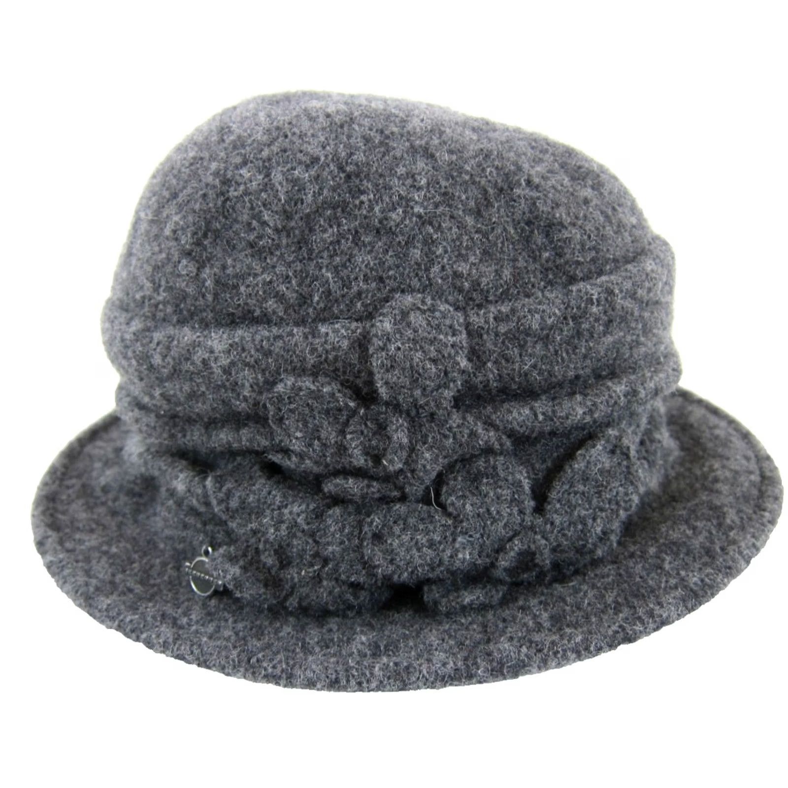 Vintage Seeberger 100% Virgin Wool Grey Floral Boiled Ribbed Cloche Beanie Hat OS Women Beanie Wool Grey Floral Cloche Hat OS Size ONE SIZE - 2 Thumbnail