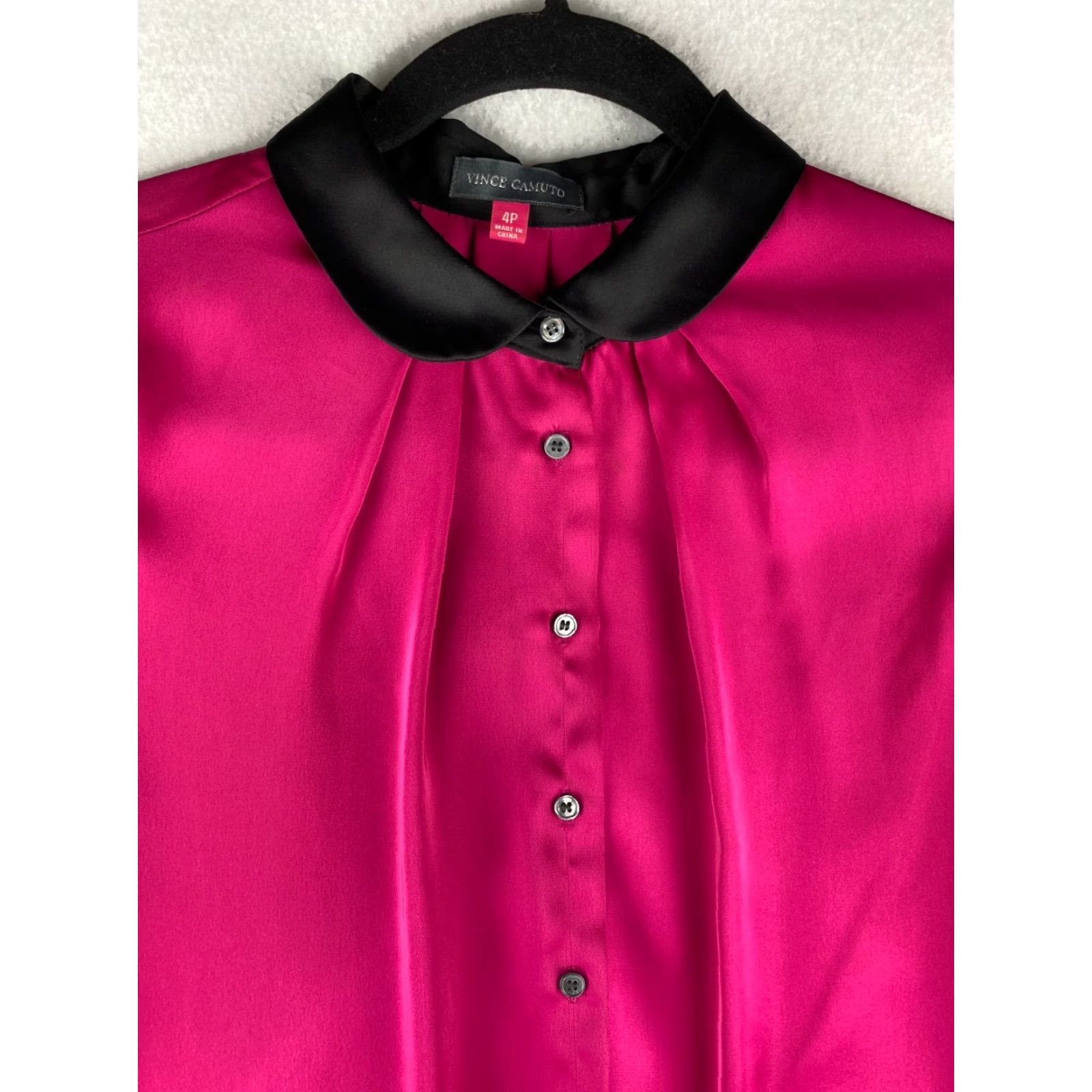 Vince Camuto Vince Camuto Blouse Womens L Peter Pan Collar Long Sleeve Button Up Pink, Polyester, Regular, Solid, Modern, Part of Women’s Apparel Size L / US 10 / IT 46 - 3 Thumbnail