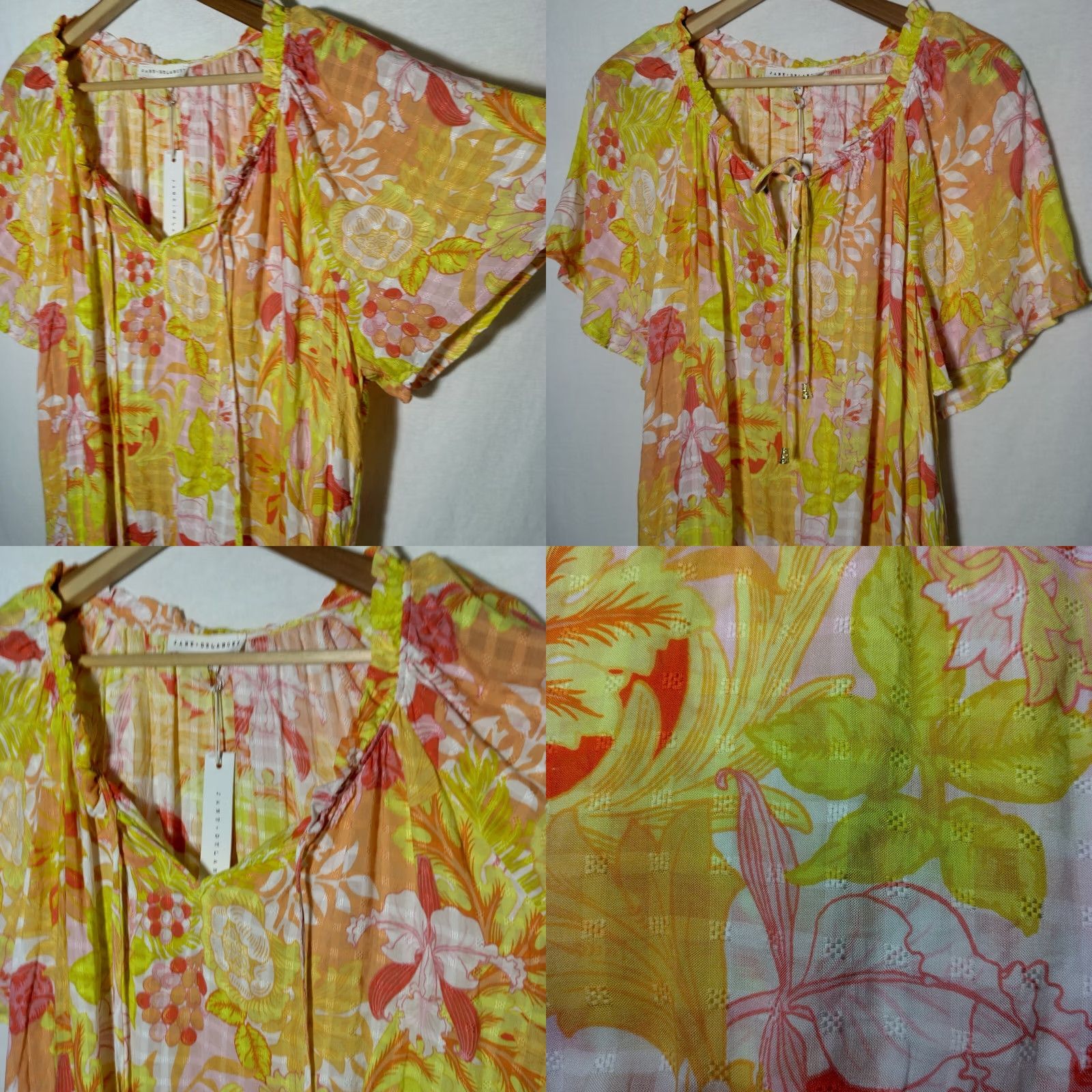 Vintage Jane + Delancey Blouse XL Short Sleeve Peasant Floral Yellow Orange V-Neck Boho Beachy Casual Womens Size XL / US 12-14 / IT 48-50 - 8 Thumbnail