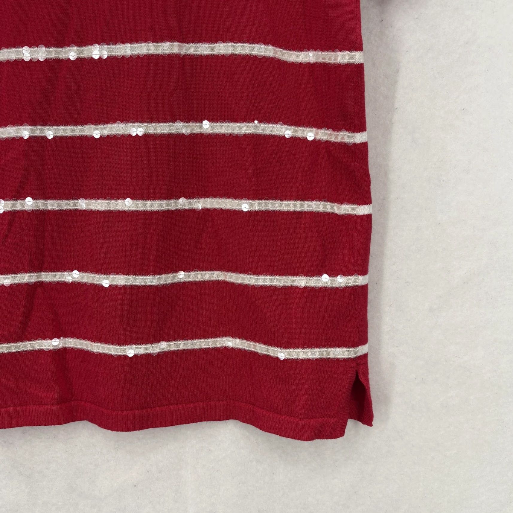 Quacker Factory Quacker Factory Shirt Womens Medium Red Stripe Sequin Short Sleeve Cotton Top Size M / US 6-8 / IT 42-44 - 3 Thumbnail