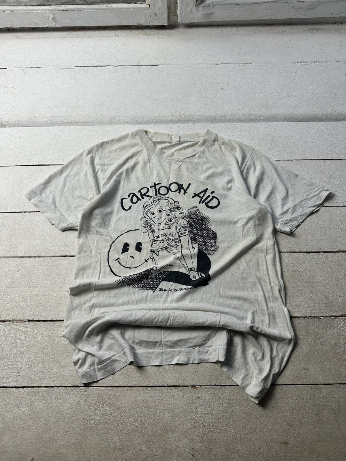 Vintage 80s 🚨 CARTOON AID WHITE BIG LOGO ARCHIVE PAPER THIN TEE Size US S / EU 44-46 / 1 - 1 Thumbnail