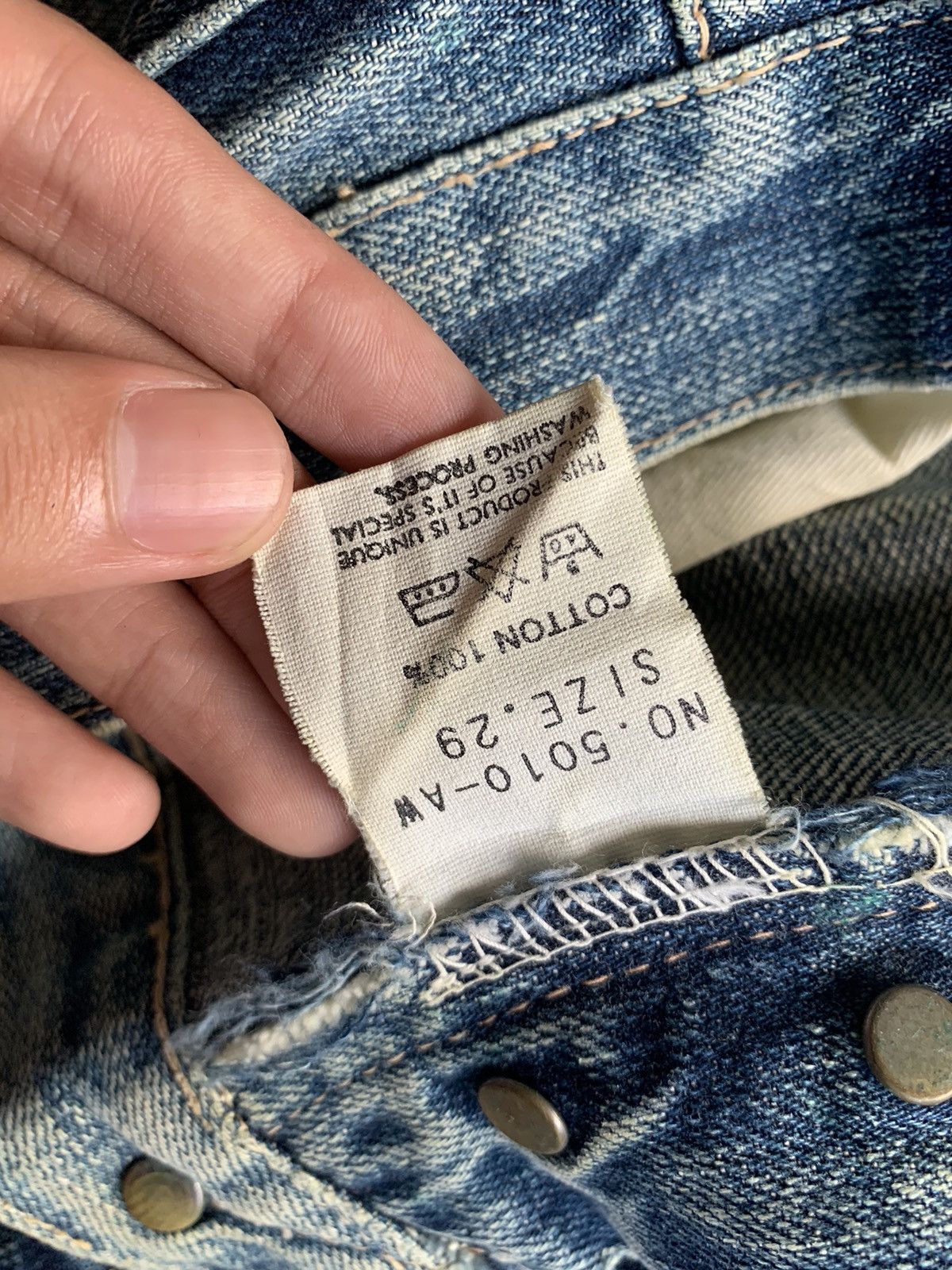 Japanese Brand × Kapital × OMNIGOD OMNIGOD SELVEDGE BUTTON FLY FADED & RUSTY DISTRESSED DENIM Size US 29 - 22 Thumbnail