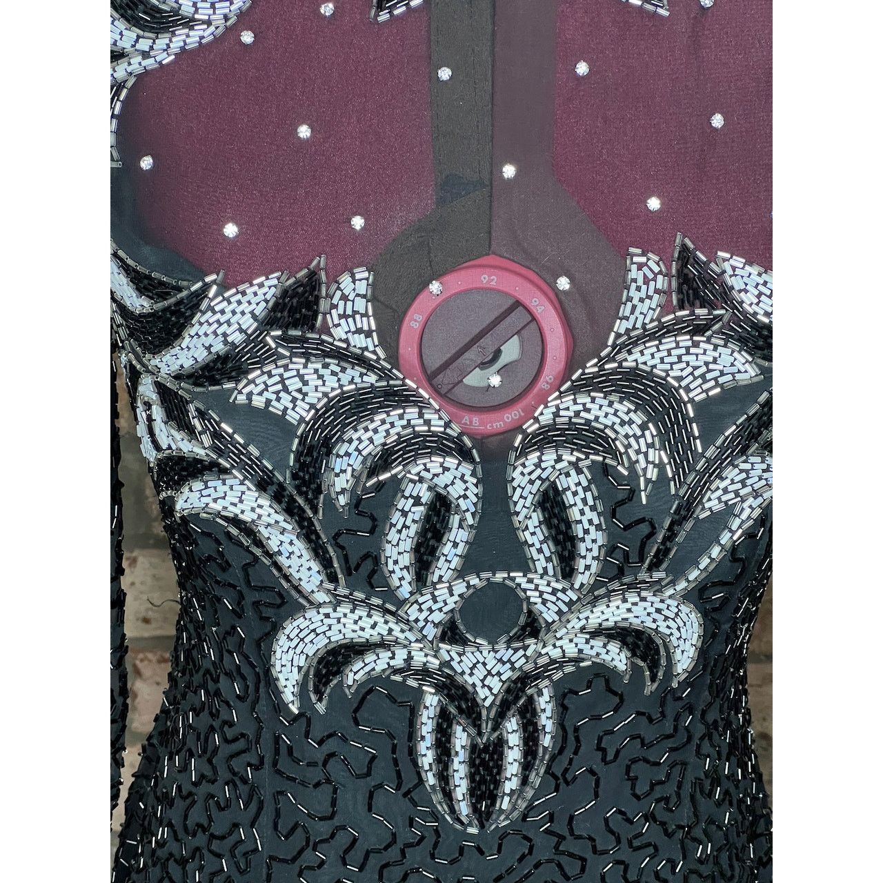 Vintage dress 100% silk beaded sheer bust high collar black white Size L / US 10 / IT 46 - 7 Thumbnail