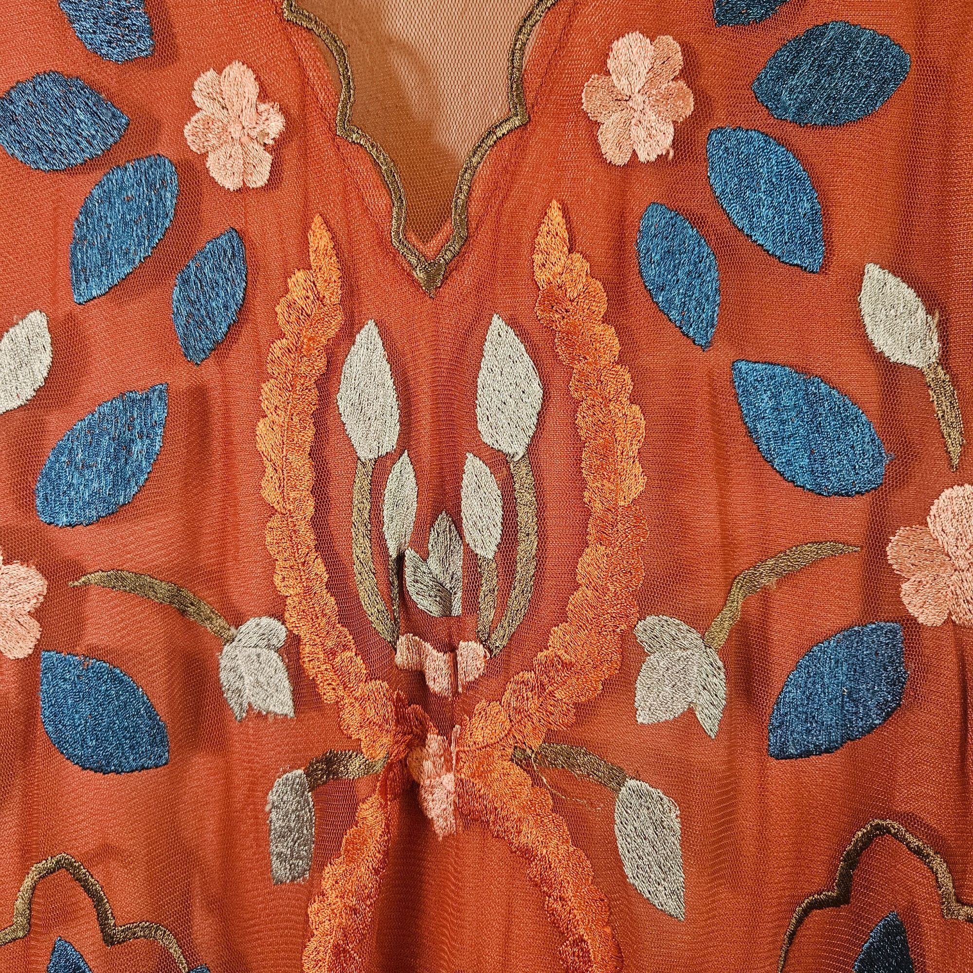Free People Free People Embroidered Mesh Boho Fall Dress SM Rust Festiva Size S / US 4 / IT 40 - 5 Thumbnail