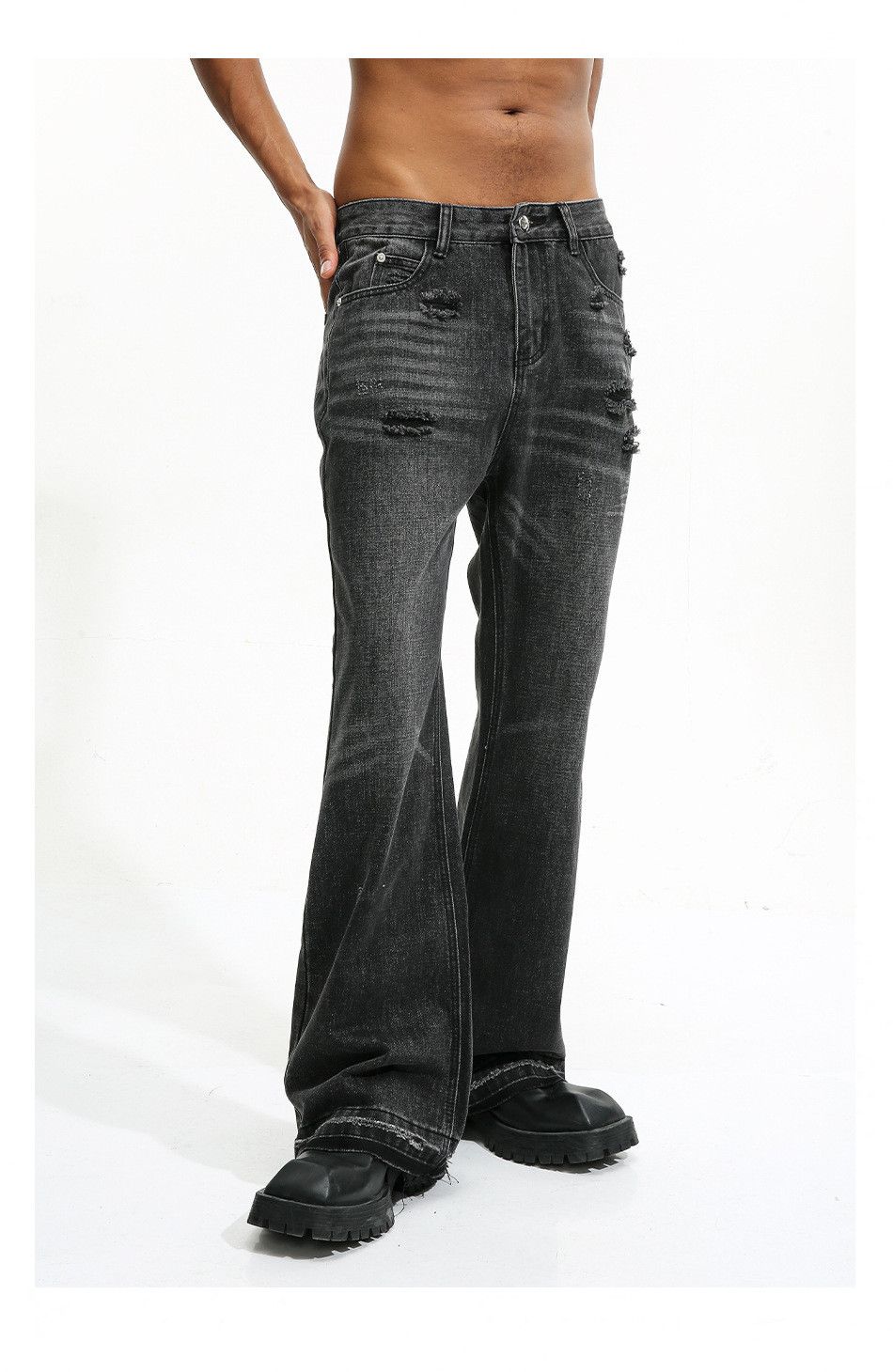 punk washed faded yuppie damaged flared jeans