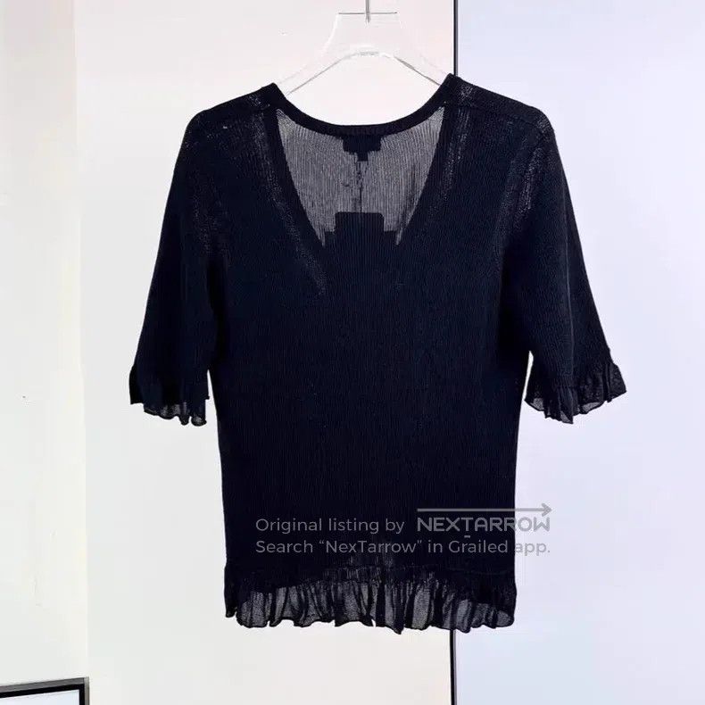 Chanel Chanel 23S black ruffled V-neck short sleeves Size XS / US 0-2 / IT 36-38 - 2 Thumbnail