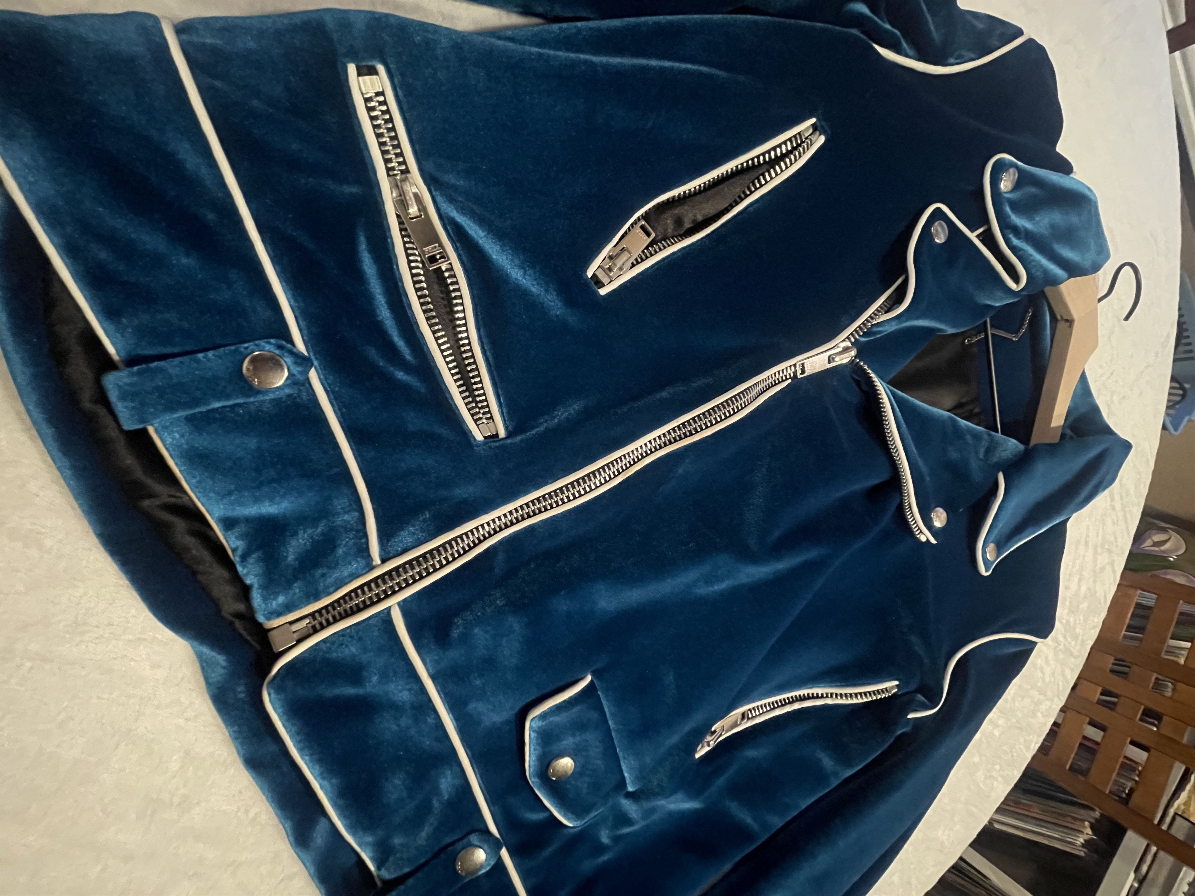 Phix Clothing PHIX Blue Velvet Biker Jacket Size US M / EU 48-50 / 2 - 3 Thumbnail