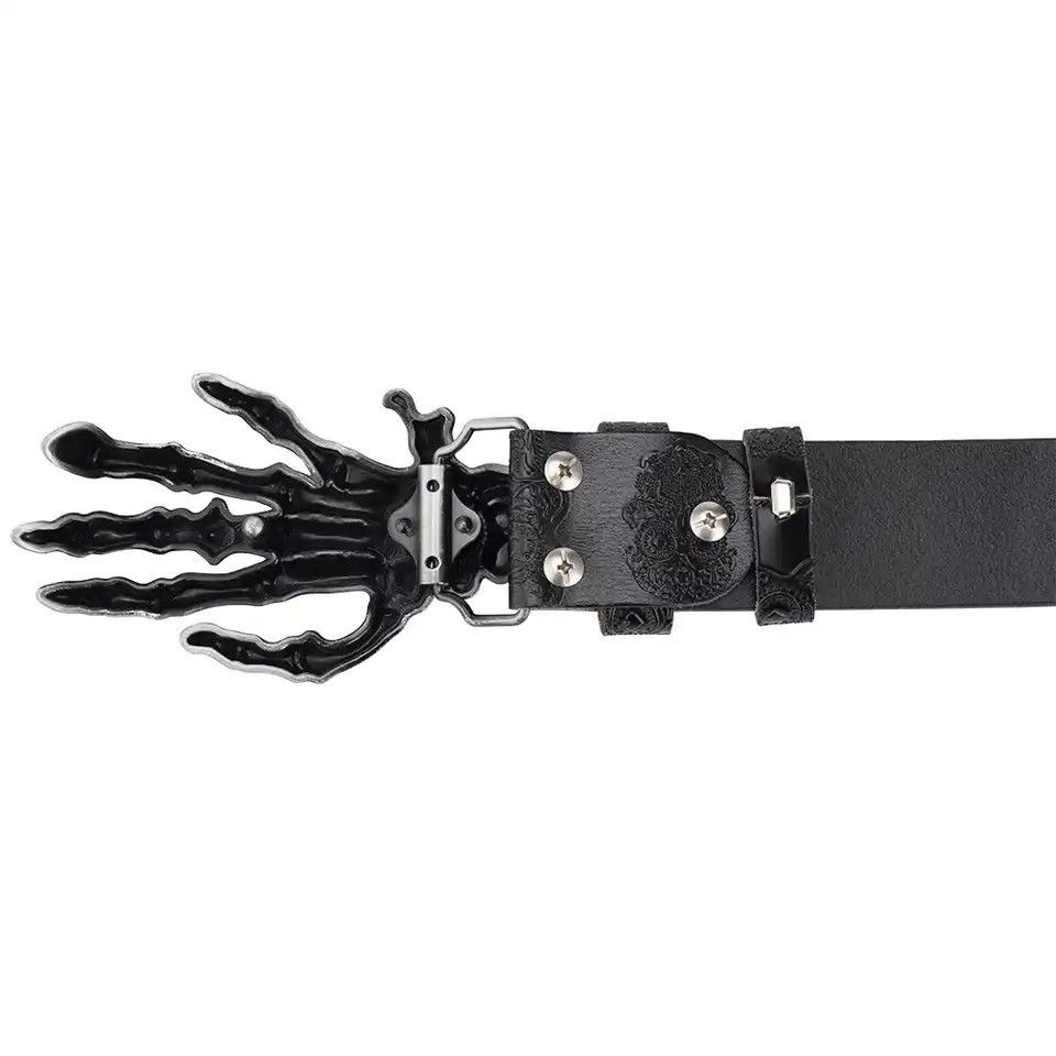 Vintage Rhinestone Skeleton Hand PU Leather Belt Size ONE SIZE - 2 Thumbnail