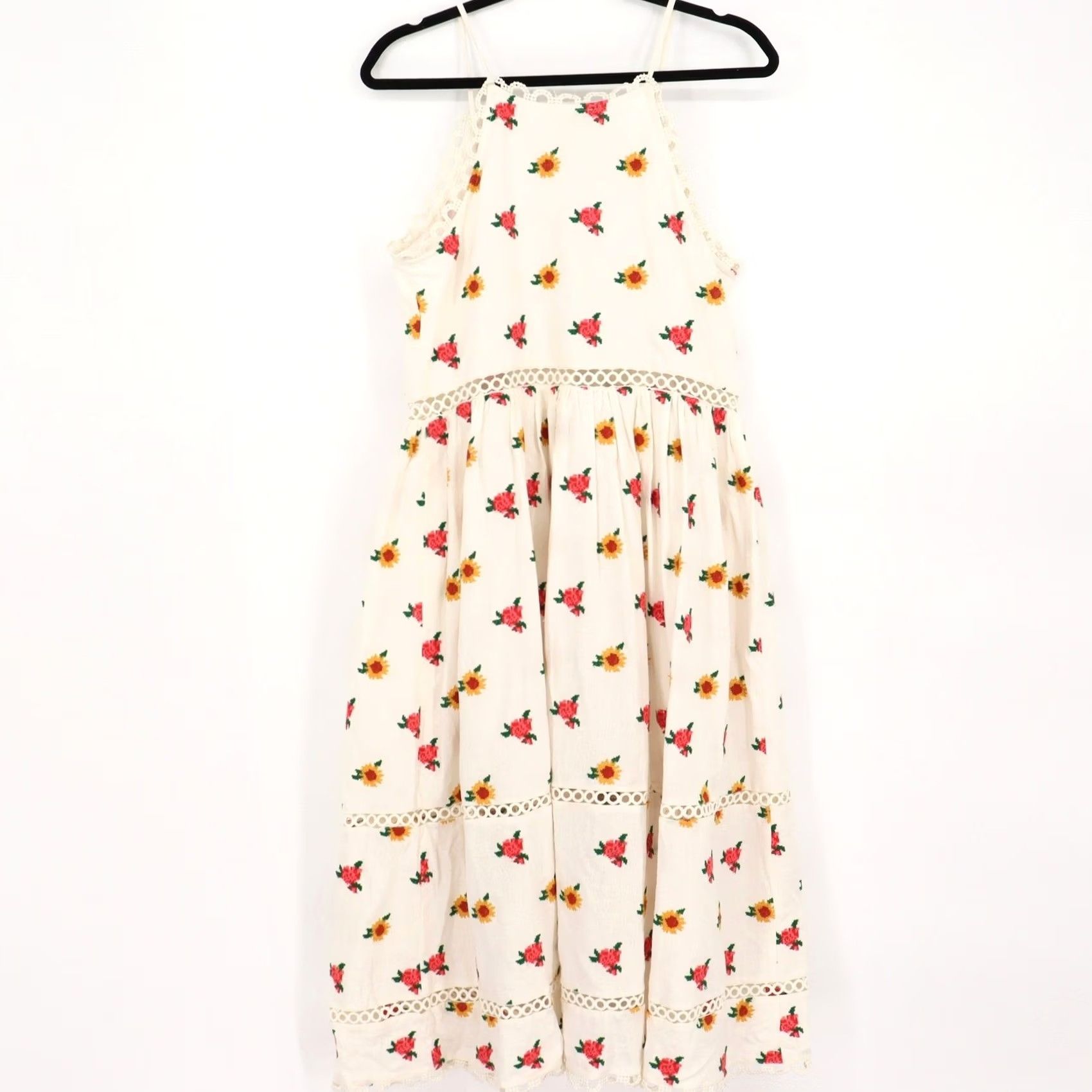 Farm Rio Farm Rio Dress Midi Dress Floral Embroidered Linen Blend XS White Sleeveless Button Front Sundress Womens Size XS / US 0-2 / IT 36-38 - 3 Thumbnail