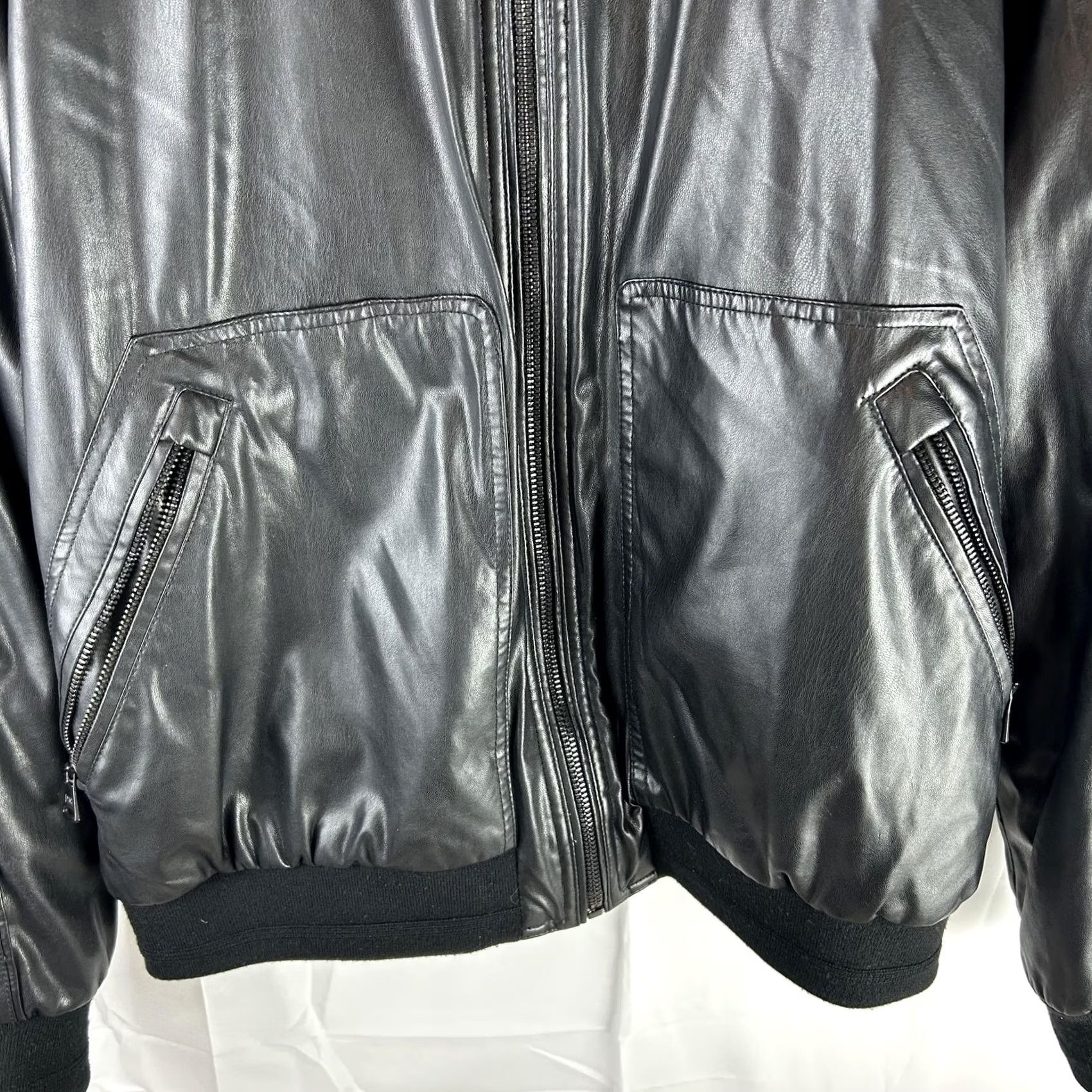 Vintage Marc New York Mens XL Black Faux Leather Bomber Jacket Insulated Faux Fur Lined Size US XL / EU 56 / 4 - 5 Thumbnail