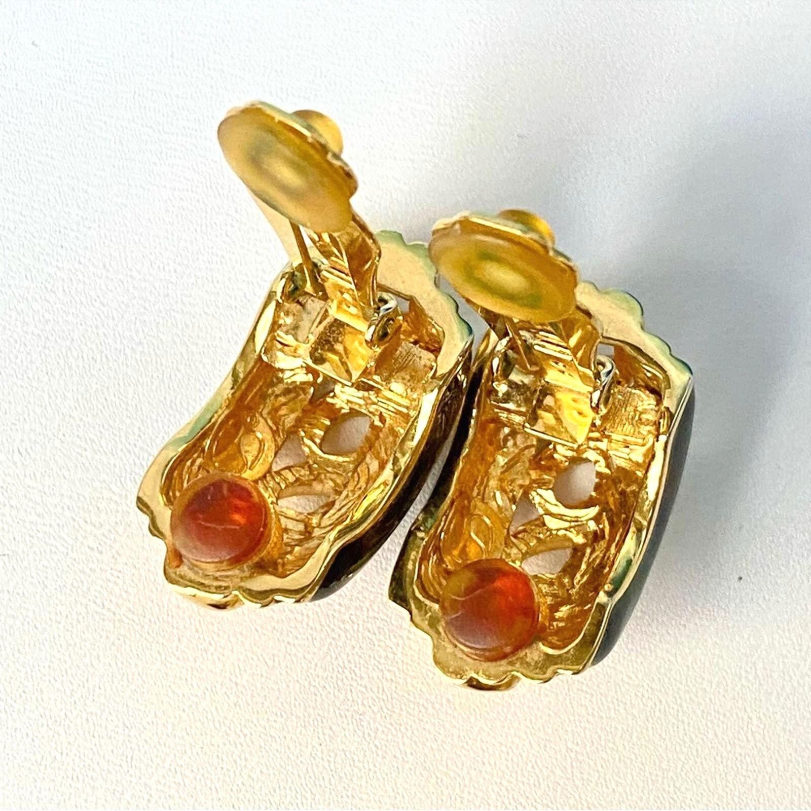 St. John Vintage St. John Gold Black Enamel Clip Earrings Size ONE SIZE - 5 Thumbnail