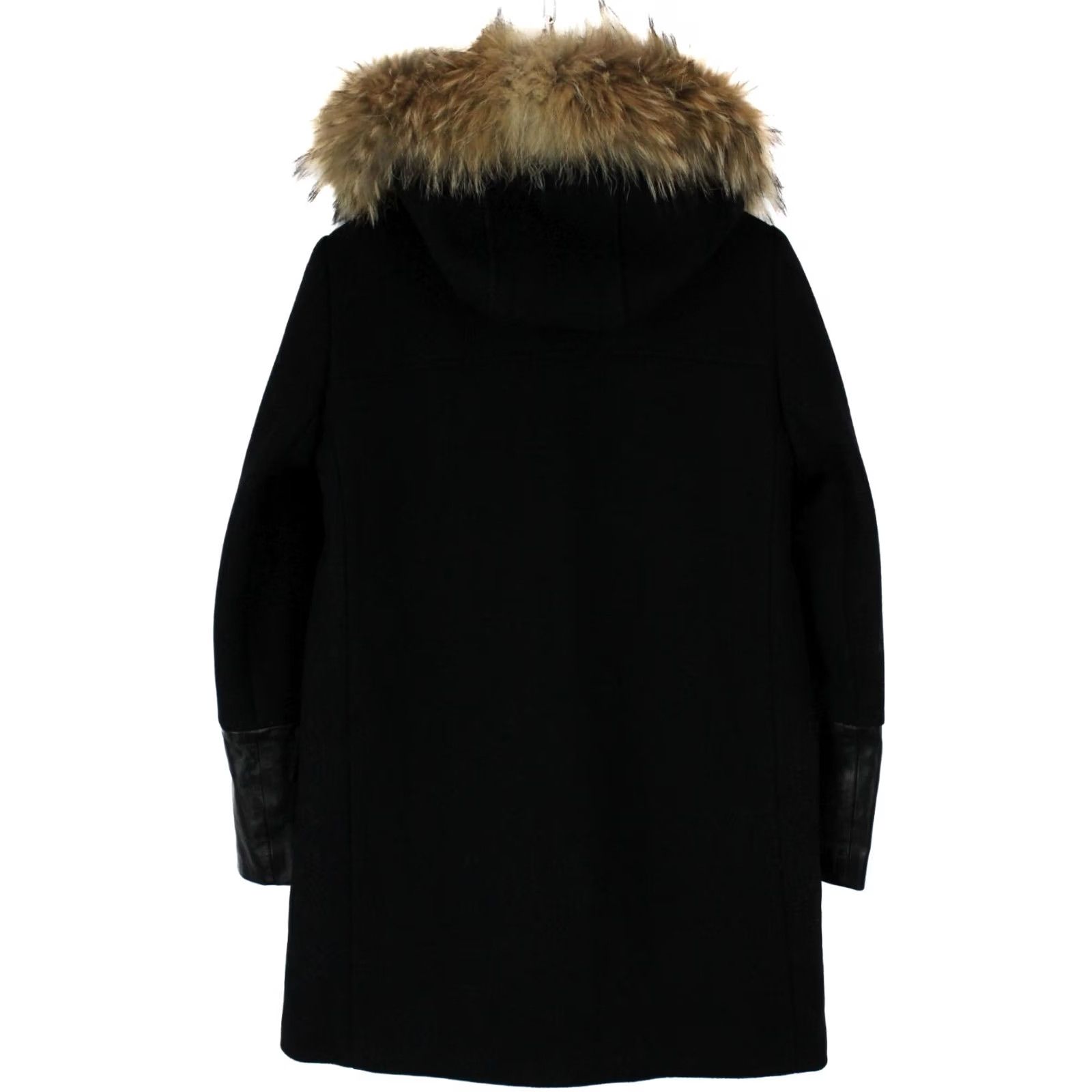 Vintage ZAPA Coat Women's SMALL Wool Blend Hooded Fur Leather Trim Black Size S / US 4 / IT 40 - 2 Thumbnail