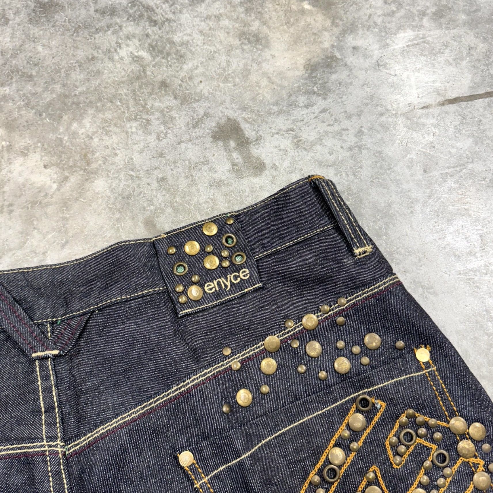 Enyce Enyce Denim Shorts Mens 38 Dark Blue Studded Embellished Jorts Bermuda Baggy Dark Blue Mens 38 Denim Shorts Enyce Bermuda Hip Hop Baggy Jeans Shorts Size US 38 / EU 54 - 3 Thumbnail