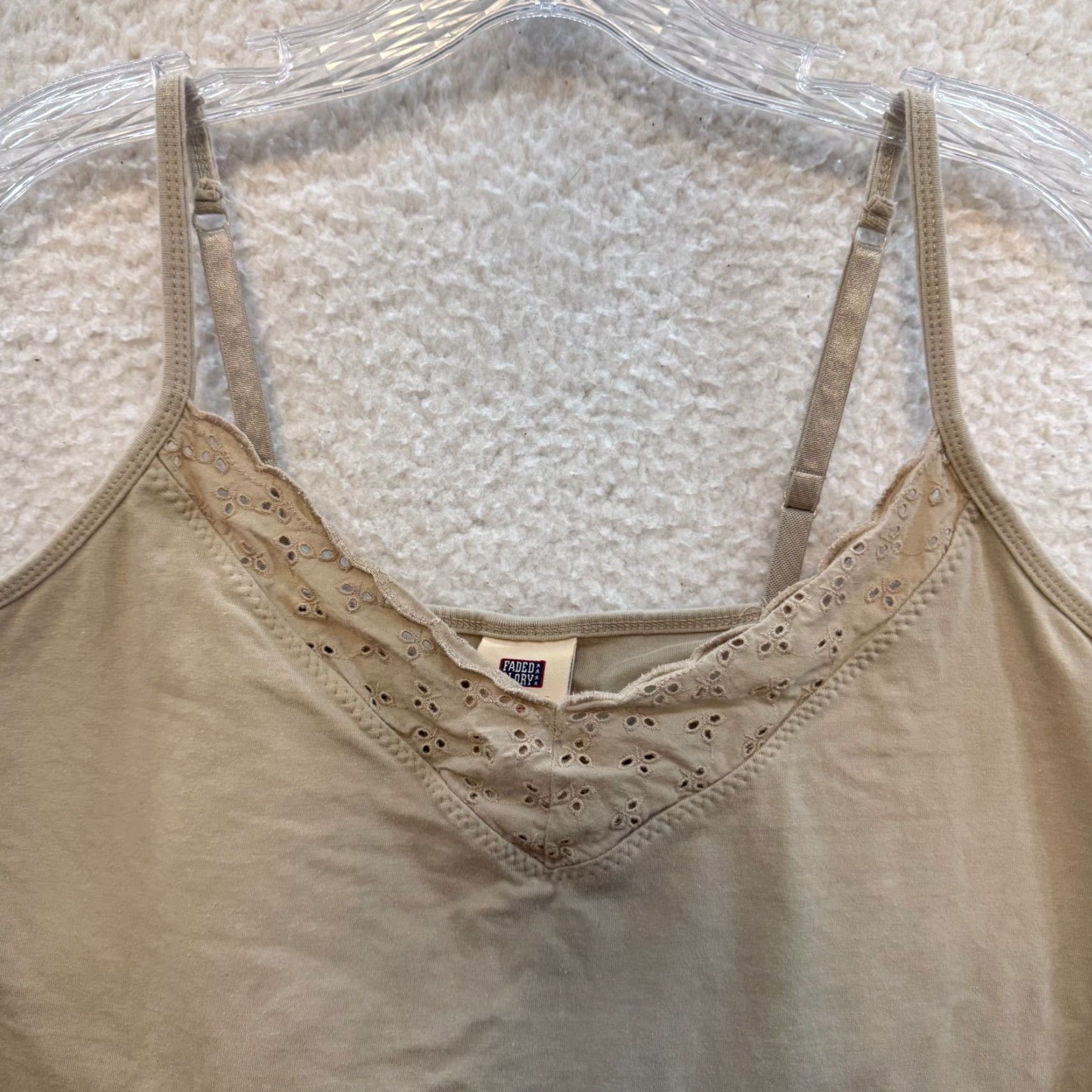 Faded Glory Y2K Vintage Camisole Tank Top 16 XL Tan Beige Built-In-Bra Spaghetti Cotton Boho Shirt Mens? Girls? Size XXL / US 16-18 / IT 52-54 - 3 Thumbnail