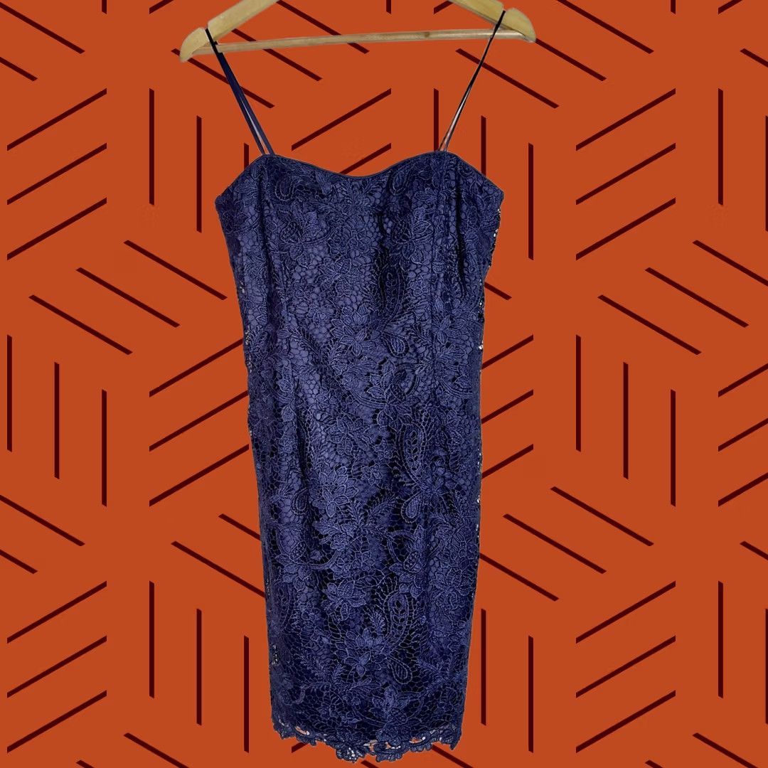 Adrianna Papell Adrianna Papell Lace Dress Blue Solid Sleeveless Knee Length Women Size 8 Size M / US 6-8 / IT 42-44 - 1 Thumbnail