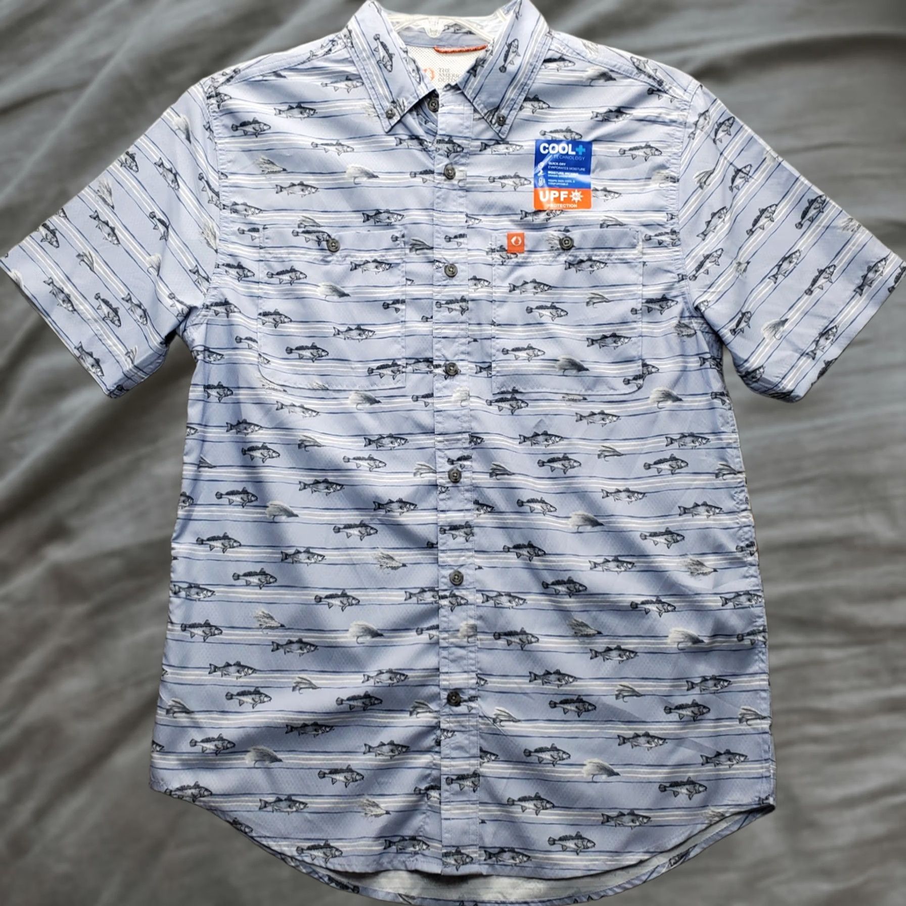 Gloverall American Outdoorsman Mens Shirt S Allover Fish Print UPF 40 Multicolor Casual Shirt Size US S / EU 44-46 / 1 - 1 Thumbnail