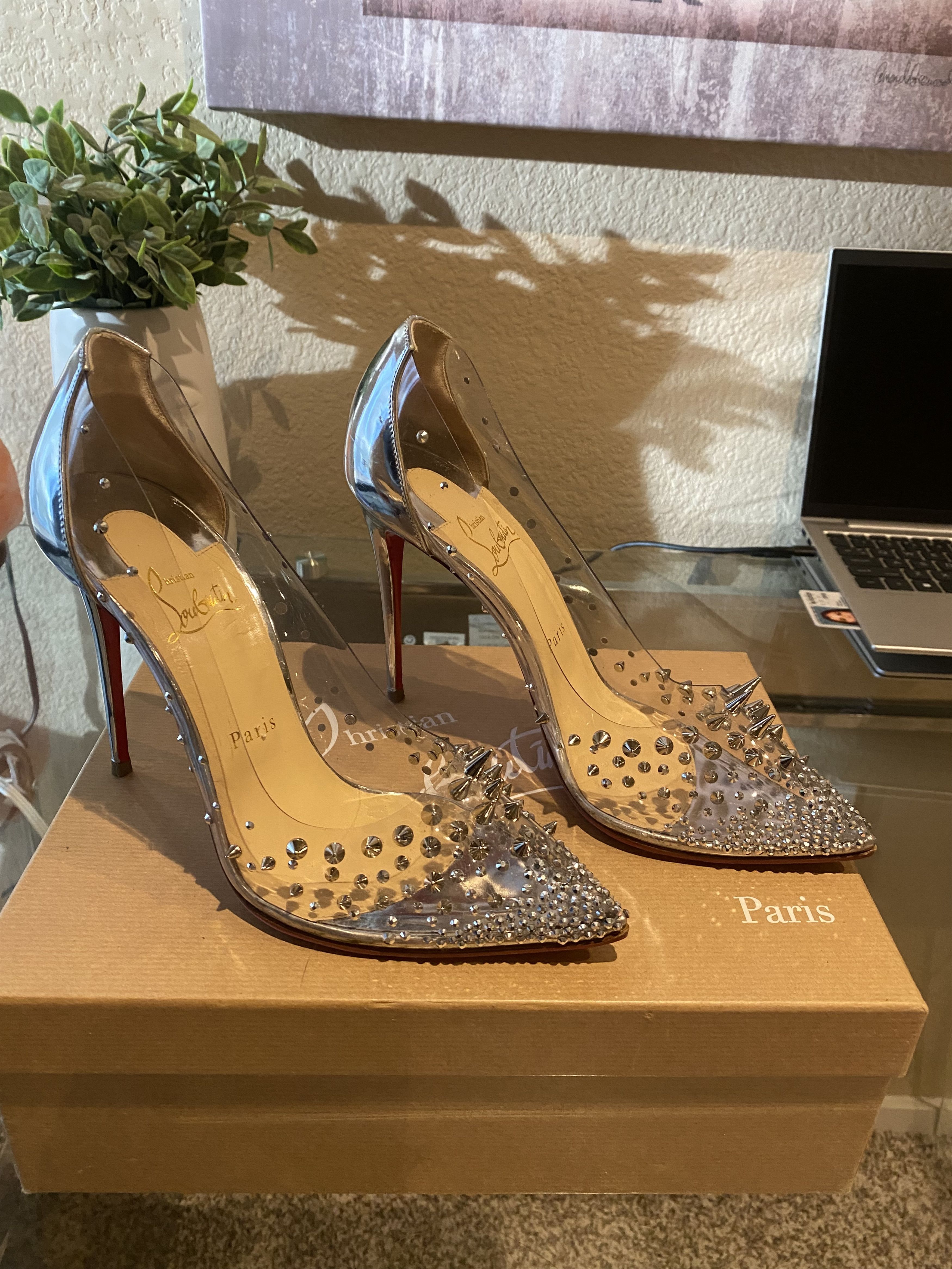 Christian Louboutin GROTIKA PVC Spike & Crystal Pumps Size US 8.5 / IT 38.5 - 2 Thumbnail
