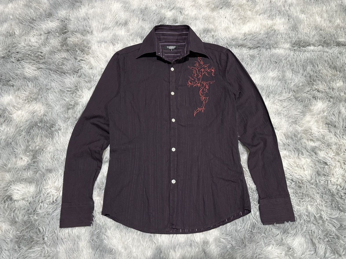 Tornado Mart 🔥Sick Y2K Tornado Mart Striped Shirt Tribal Embroidered Size US M / EU 48-50 / 2 - 2 Thumbnail