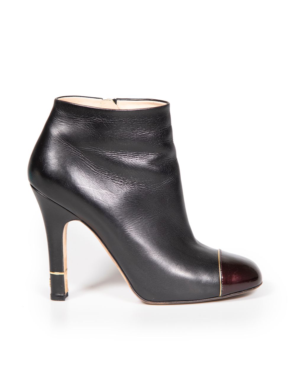 Chanel Black Leather Cap Toe CC Ankle Boots