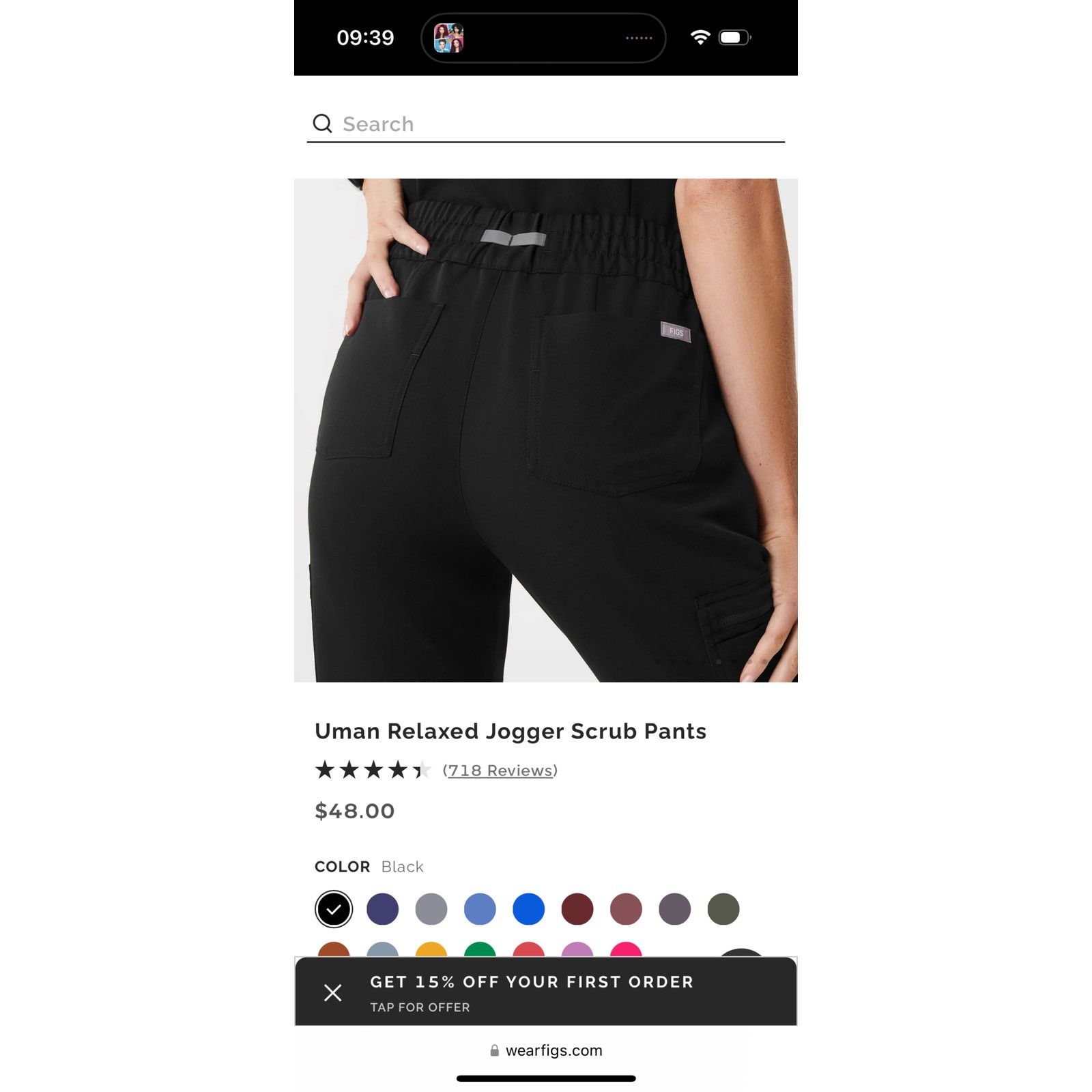 Other Figs Black Uman Relaxed Jogger Scrub Pants Size M/P Size 28" / US 6 / IT 42 - 1 Thumbnail