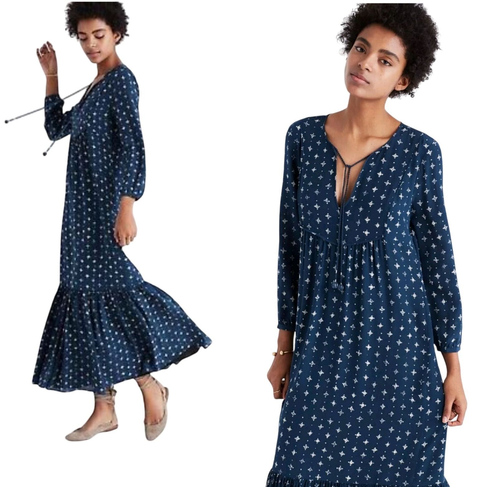 Madewell Madewell Womens Silk Medallion Dot Maxi Dress Blue Sz 4 Tier Size S / US 4 / IT 40 - 2 Thumbnail