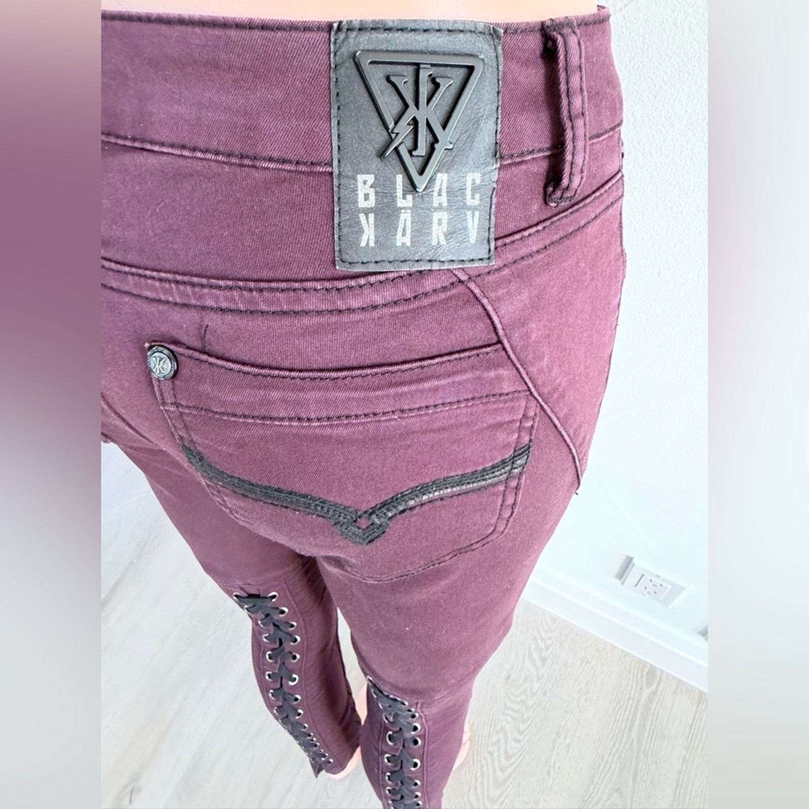 Other New Y2K Burgundy Maroon Jeans with Lace-Up Detail size 25 Size 25" / US 0 / IT 36 - 3 Thumbnail