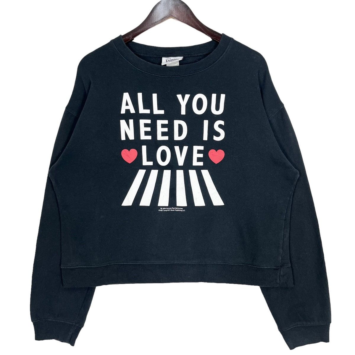 Image of Band Tees x Rock Band The Beatles All You Need Is Love Sweatshirt in Black, Women's (Size XL)