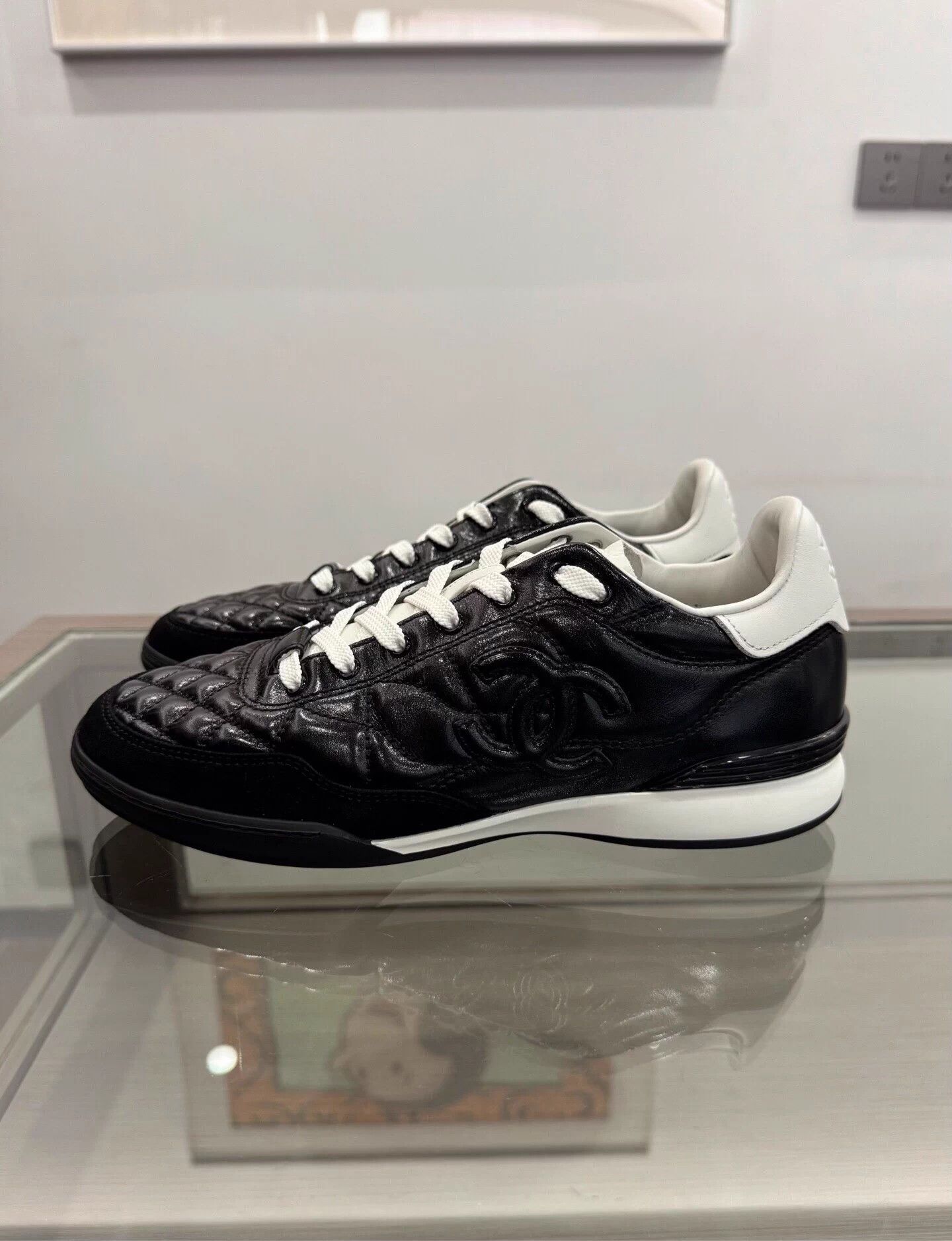 Chanel Chanel Black/White Quilted Embossed Double C Trainer Size US 6 / IT 36 - 4 Thumbnail