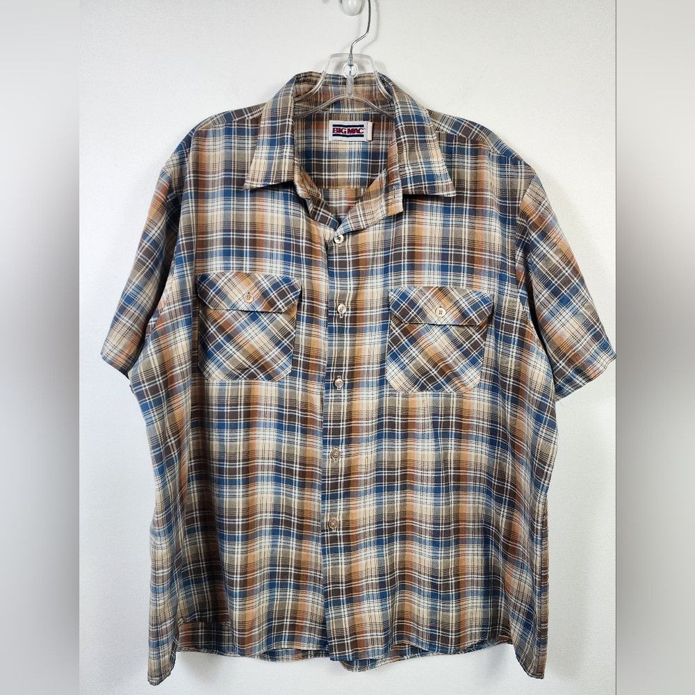 Other Big Mac Plaid Short Sleeve Shirt Blue and Brown XL Size US XL / EU 56 / 4 - 4 Thumbnail