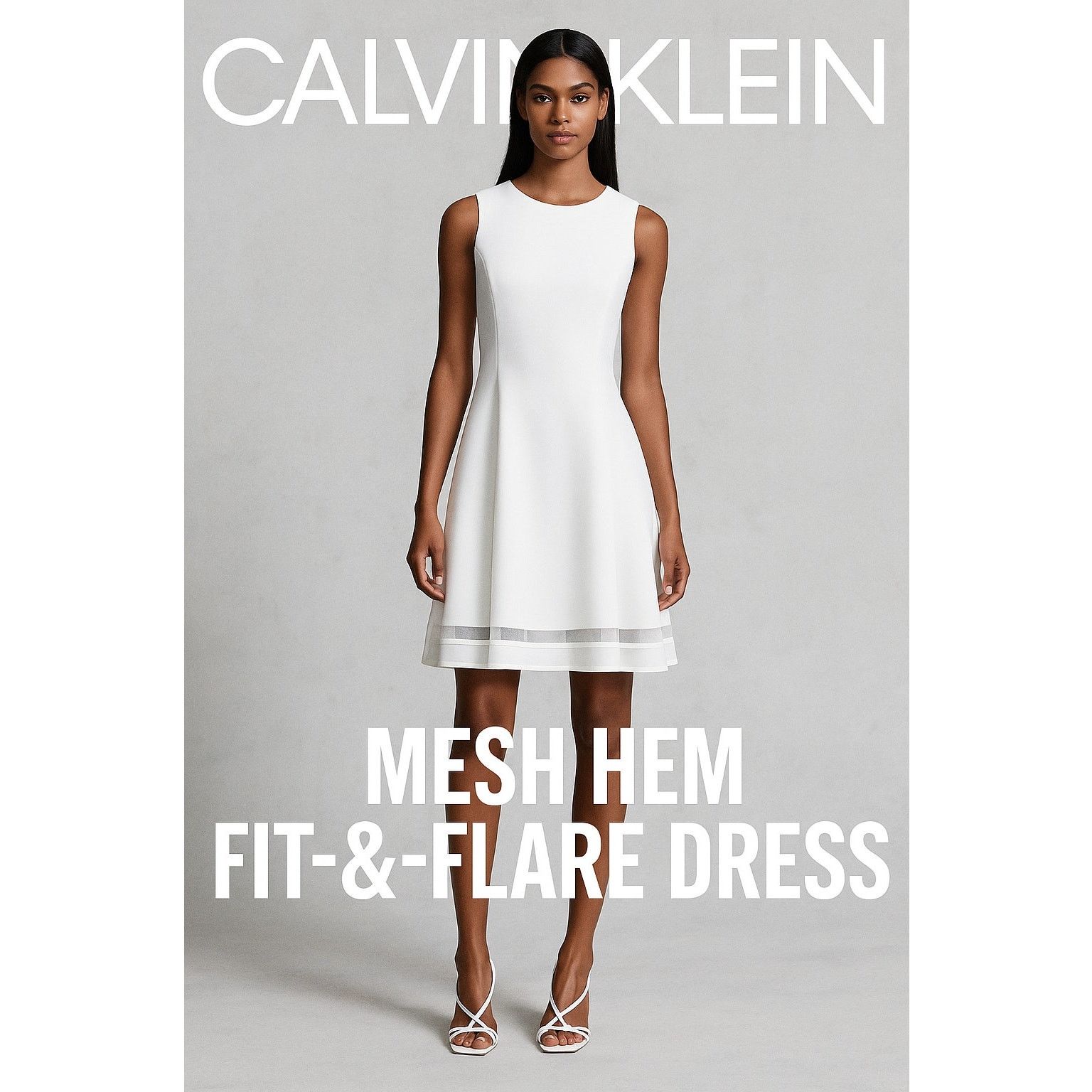 Calvin Klein Calvin Klein White Mesh Hem Fit-&-Flare Dress Classic Size 6 Size M / US 6-8 / IT 42-44 - 1 Thumbnail