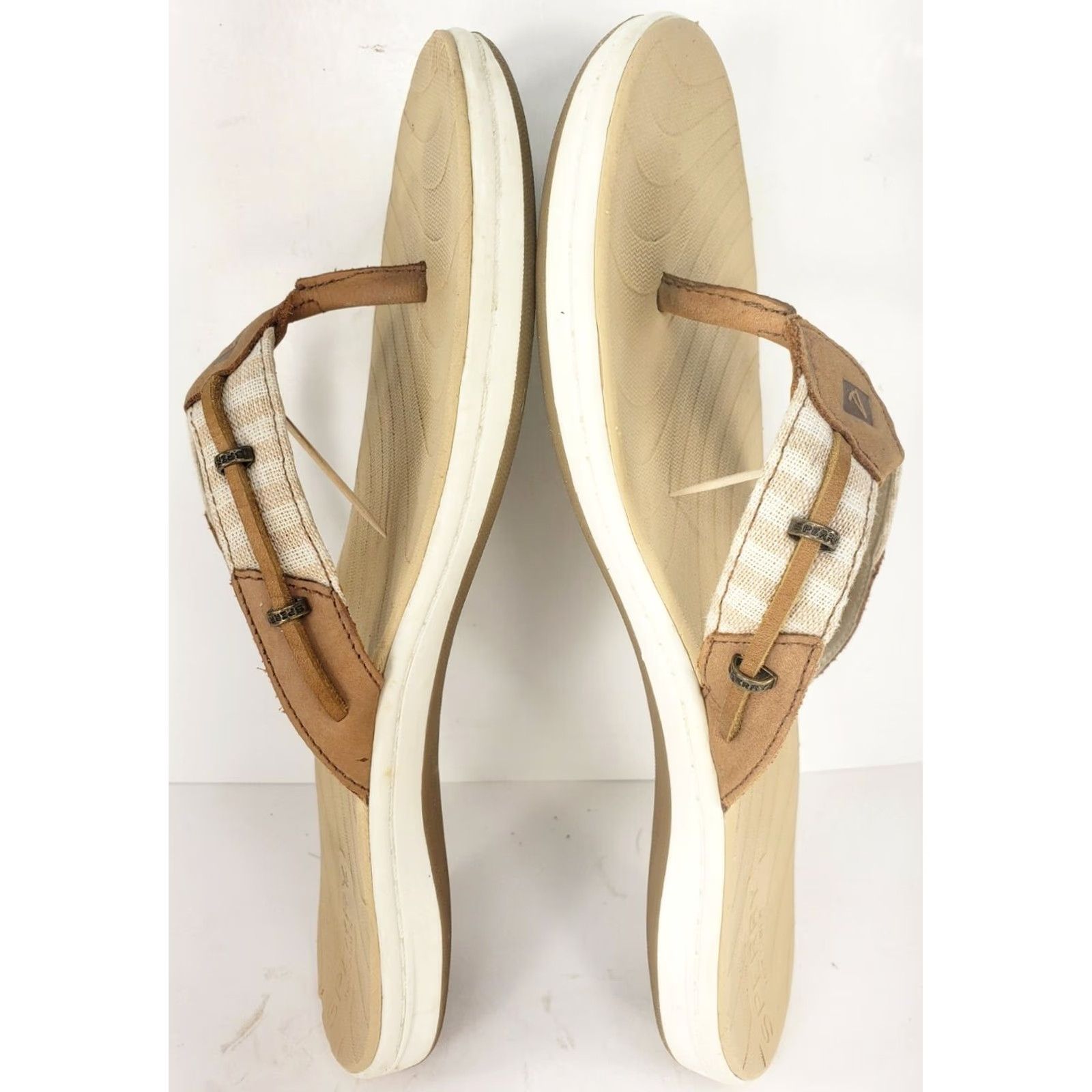 Sperry Sperry Seafish Sandal Women 7.5M Tan White Striped Canvas Leather Slip-On Flat Size US 8 / IT 38 - 7 Thumbnail