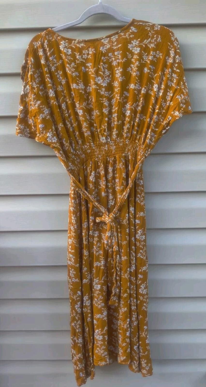 The Unbranded Brand Women Dress Marigold Mustard Yellow White Floral Print Ruffl Size XS / US 0-2 / IT 36-38 - 4 Thumbnail
