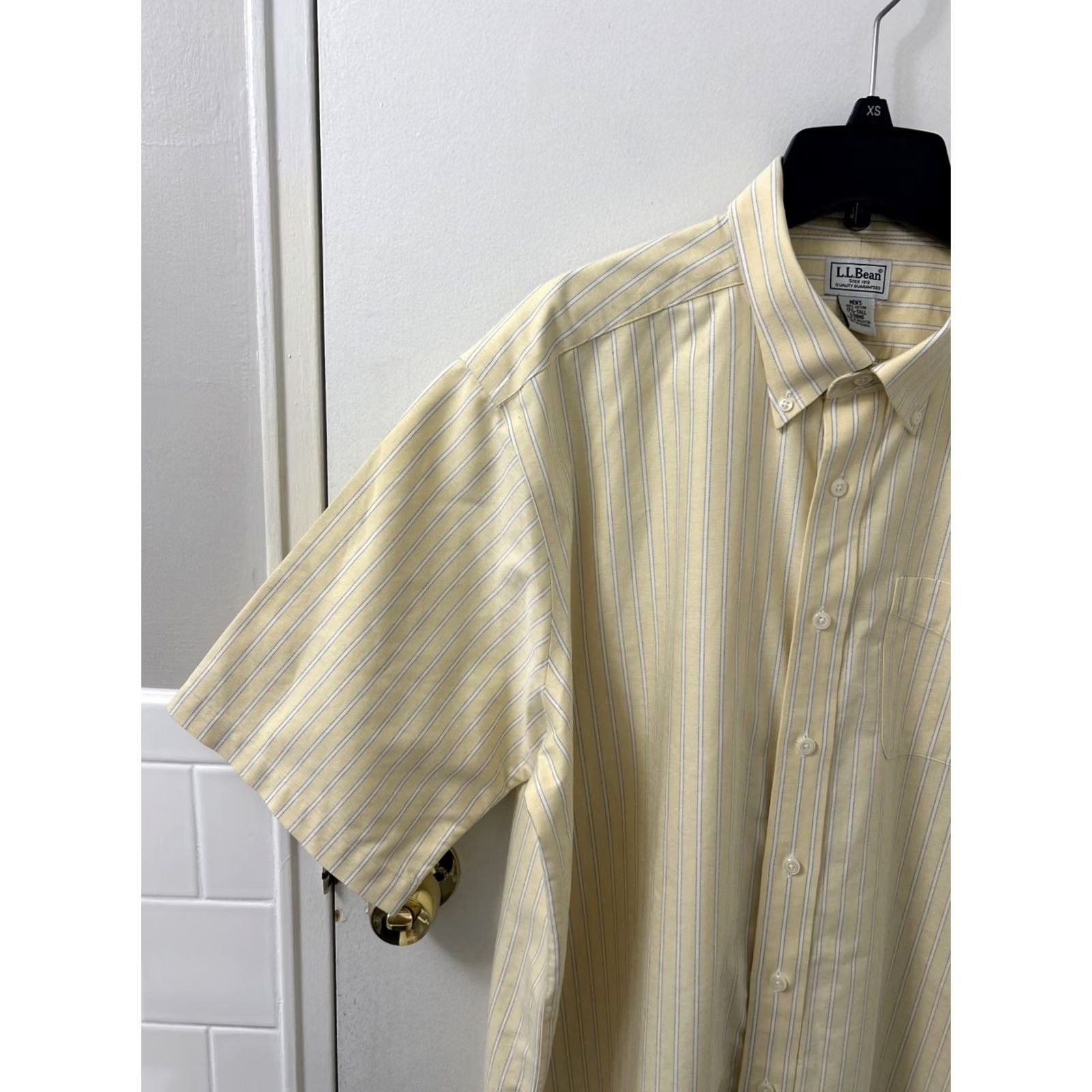 Vintage L.L. Bean Shirt Mens Size 17.5 Yellow Striped Oxford Wrinkle Resistant S/S Button-Up Size US XXL / EU 58 / 5 - 7 Thumbnail