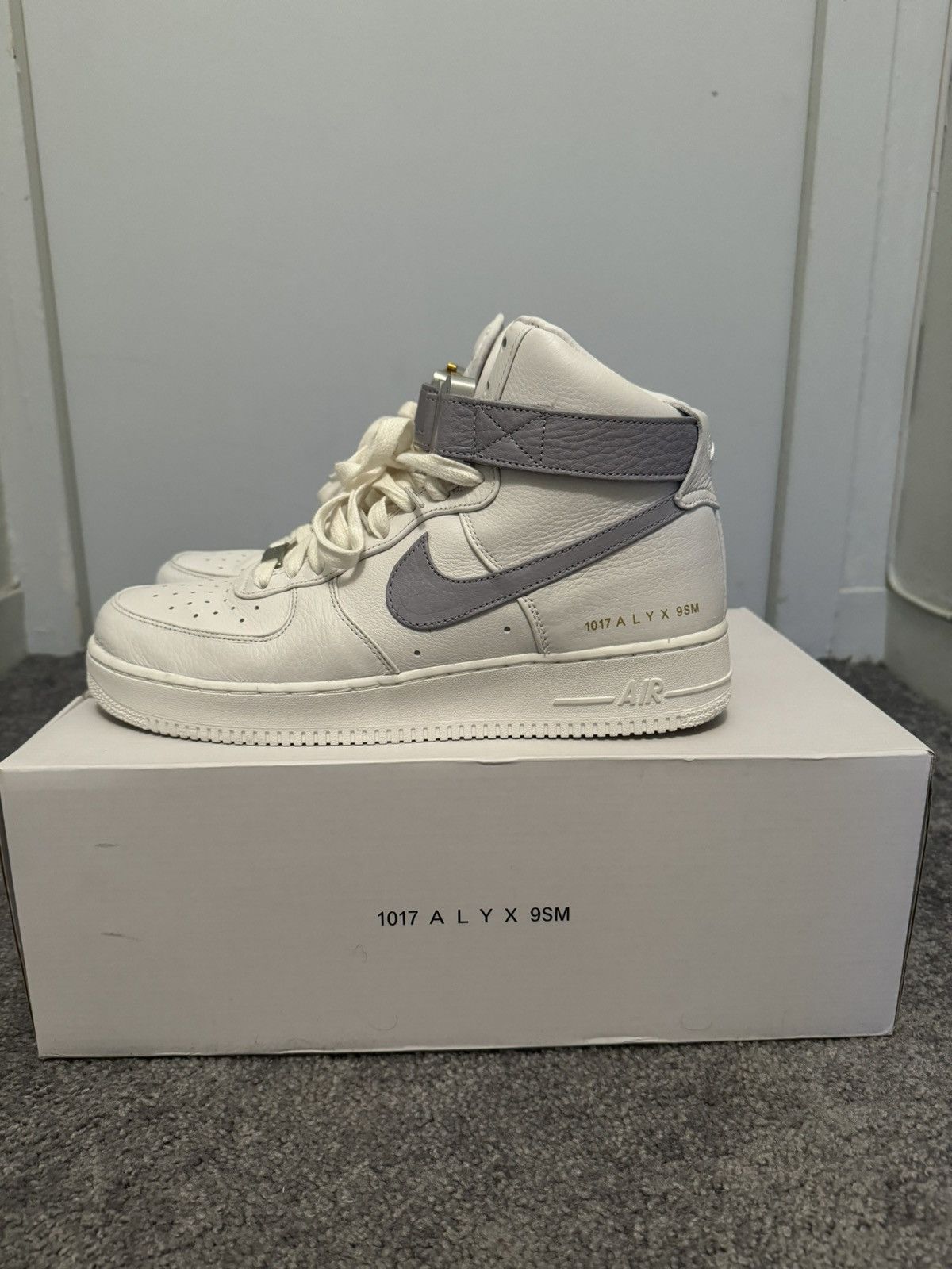 image of 1017 Alyx 9Sm x Alyx 1017 Alyx Nike Air Force 1 High Shoes in White, Men's (Size 10.5)