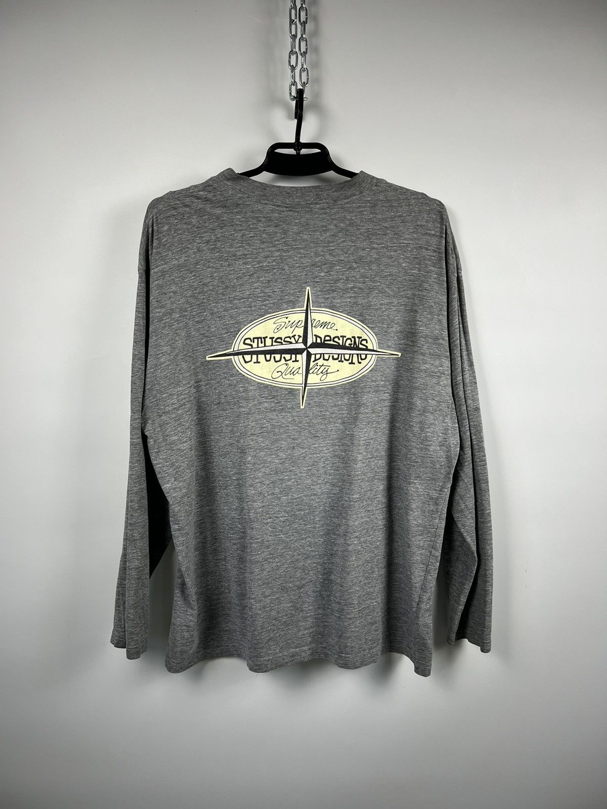 image of Stussy Supreme Quality Vintage 90's Longsleeve T-Shirt Size S in Grey, Men's