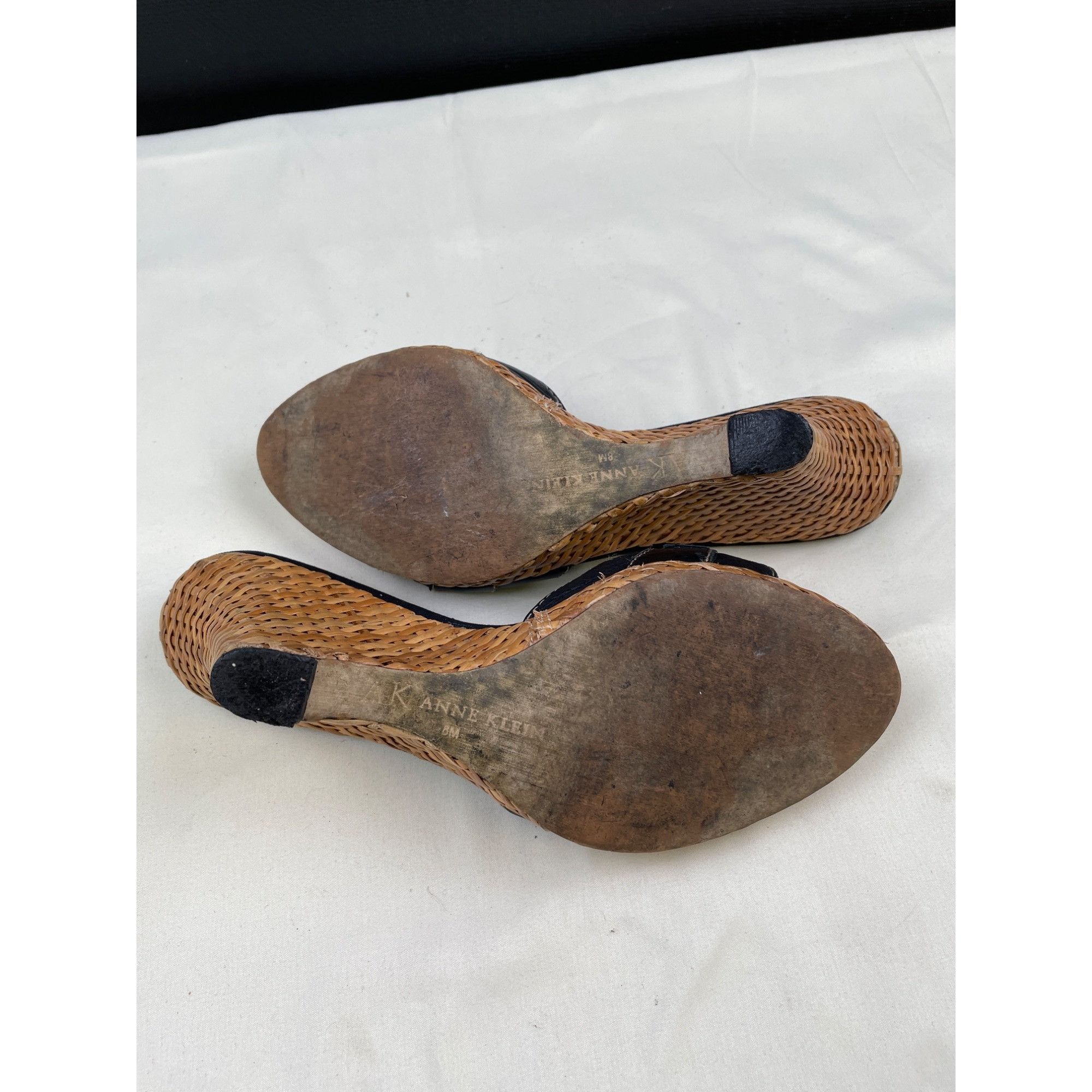 Anne Klein Anne Klein Women's Black Leather Wedged Heel 3.75" Sandals/S Size US 8 / IT 38 - 6 Thumbnail