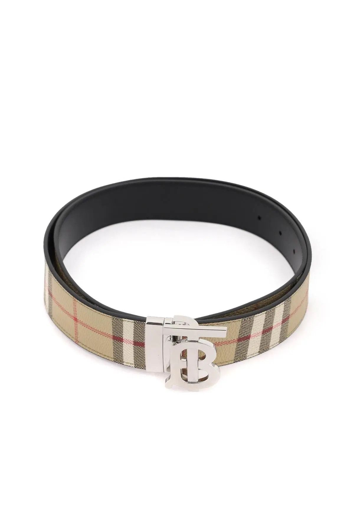 image of Burberry O1S22I1N1223 Check Reversibile Belt In Beige Size / 100, Men's